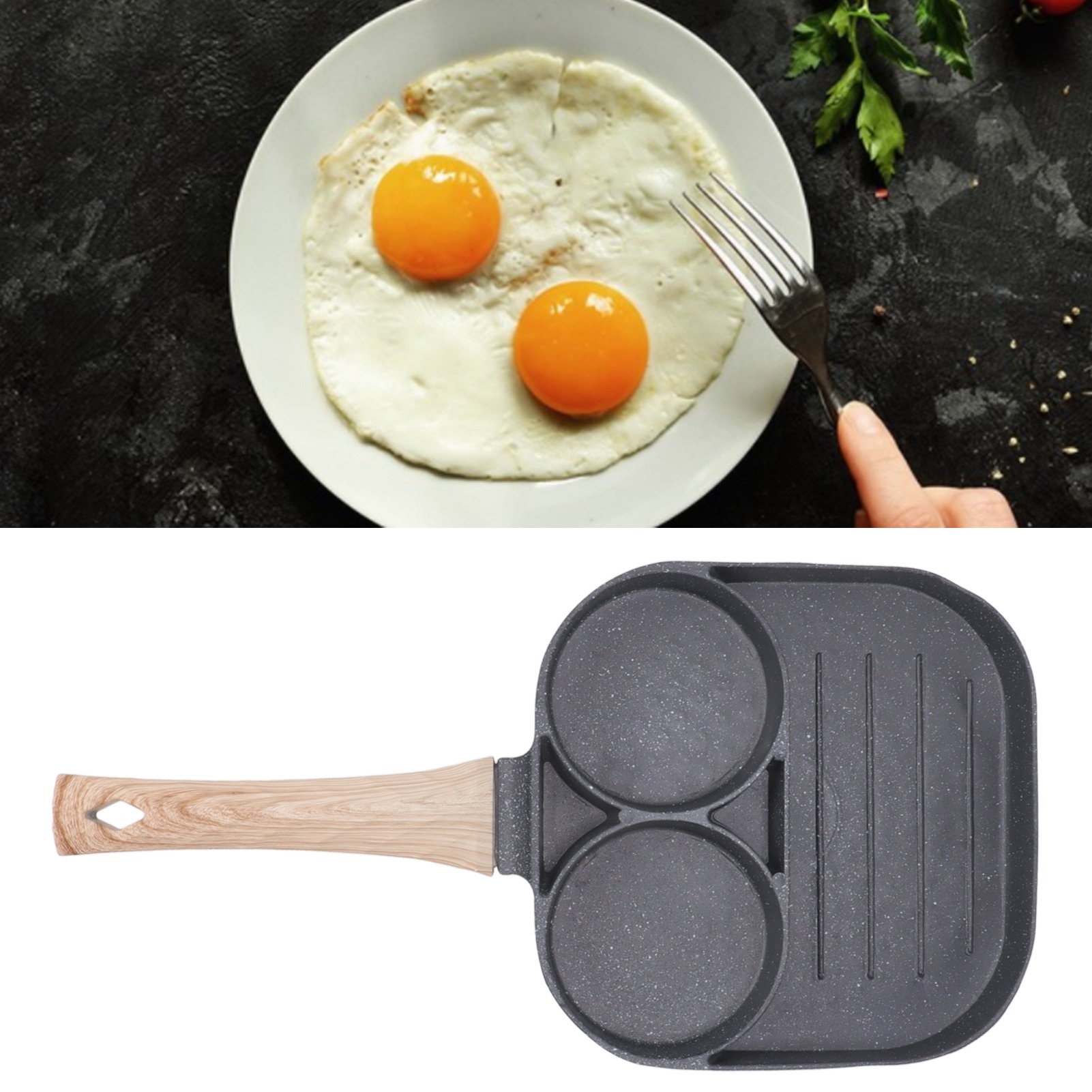 Antihaftbeschichtete Eierpfanne Mit Zwei Mulden Für Den Hausgebrauch, Ideal Für Eierravioli, Spiegeleier Und Hamburger.