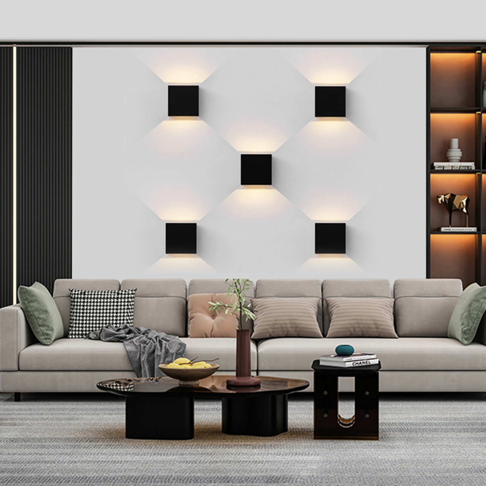 6-w-led-wandleuchte, Moderne Quadratische Wandleuchte, Warmweißes Licht Nach Oben Und Unten, Magnetfuß, Bewegungsmelder, Ideal Für Den Innen- Und Außenbereich (wohnzimmer, Schlafzimmer, Flur), Schwarz