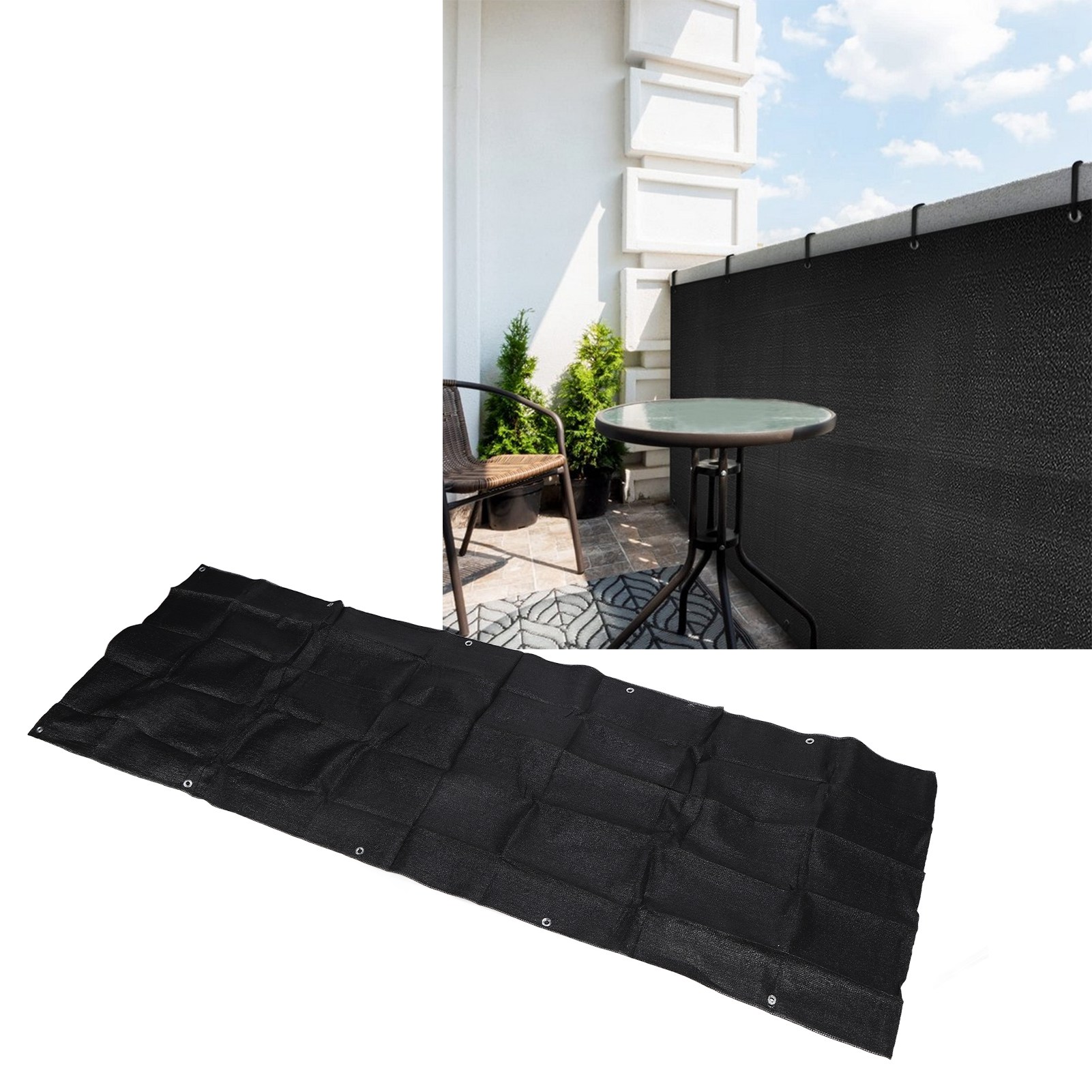 Sichtschutznetz 0,9 X 5 M Für Balkon, Sicherheitsnetz, Sonnenschutznetz, Schlaufensonnensegel, Schwarzes Sonnenschutznetz