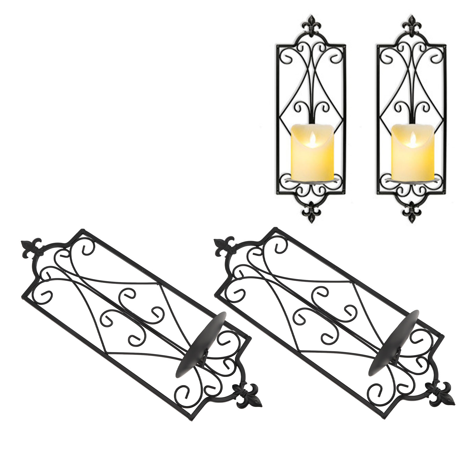 Quadratischer Wandleuchter Aus Eisen Im Europäischen Stil, Metallleuchter, Quadratischer Kronleuchter Aus Schmiedeeisen Mit Geschwungenem Blumenmuster, Kamindekoration Für Das Wohnzimmer, Wandornament