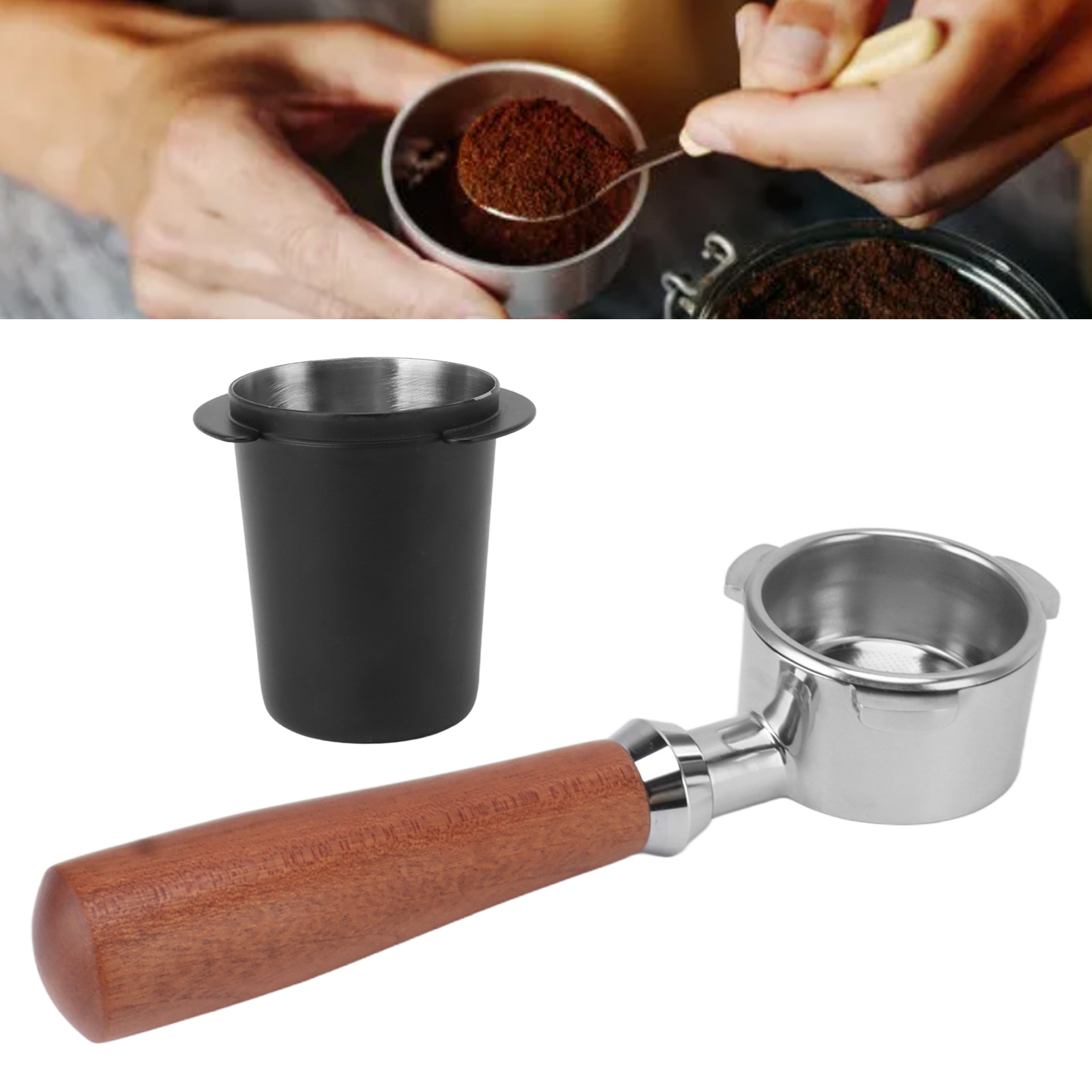 Zubehör Für Espressomaschinen: Bodenloser Griff, Edelstahlfilter, Behälter Für Gemahlenen Kaffee, Dosierer, Griff (drei Griffe, 54 Mm Schwarzer Behälter Für Gemahlenen Kaffee).