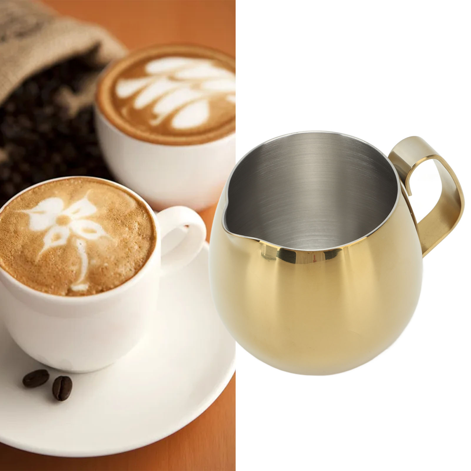 Vergoldeter Zylindrischer Milchbecher Aus Edelstahl 304, Dekorativer Becher Für Latte Art, 300-ml-latte-art-kaffeemaschinenbecher