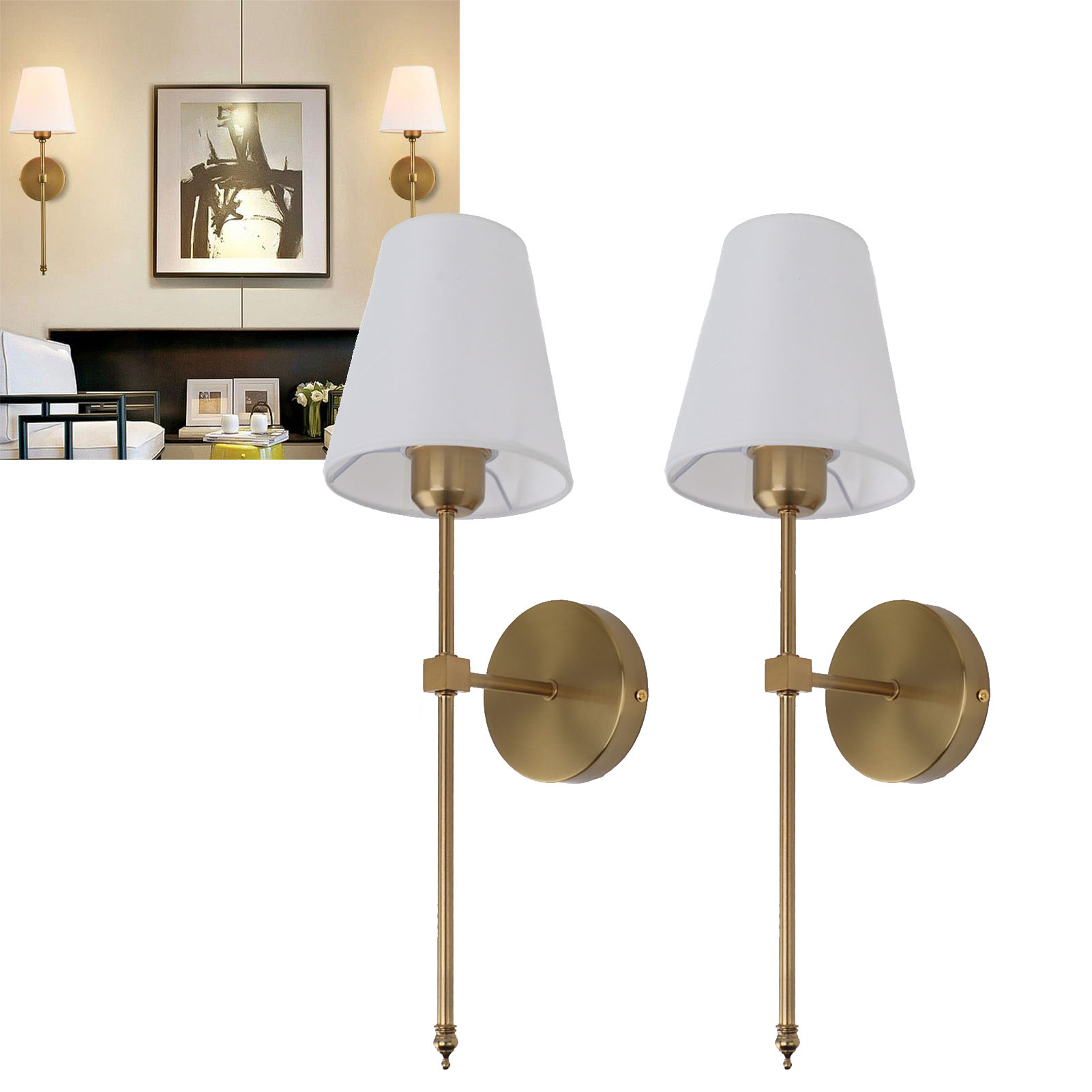 Wandleuchte Aus Goldfarbenem Metall Mit Weißem Lampenschirm Und Starrer Verkabelung, Innenwandleuchte, E27/e26, Schlichte Wandleuchte, Geeignet Für Schlafzimmer, Wohnzimmer, Schminktisch Und Badezimme