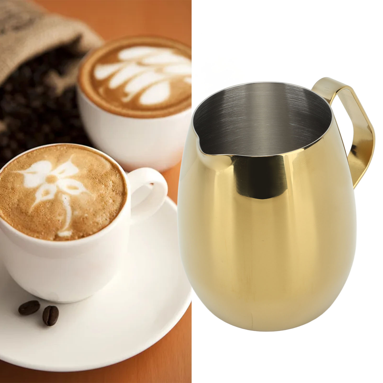 Vergoldeter Zylindrischer Milchbecher Aus Edelstahl 304, Dekorativer Becher Für Latte Art, 600-ml-latte-art-kaffeemaschinenbecher