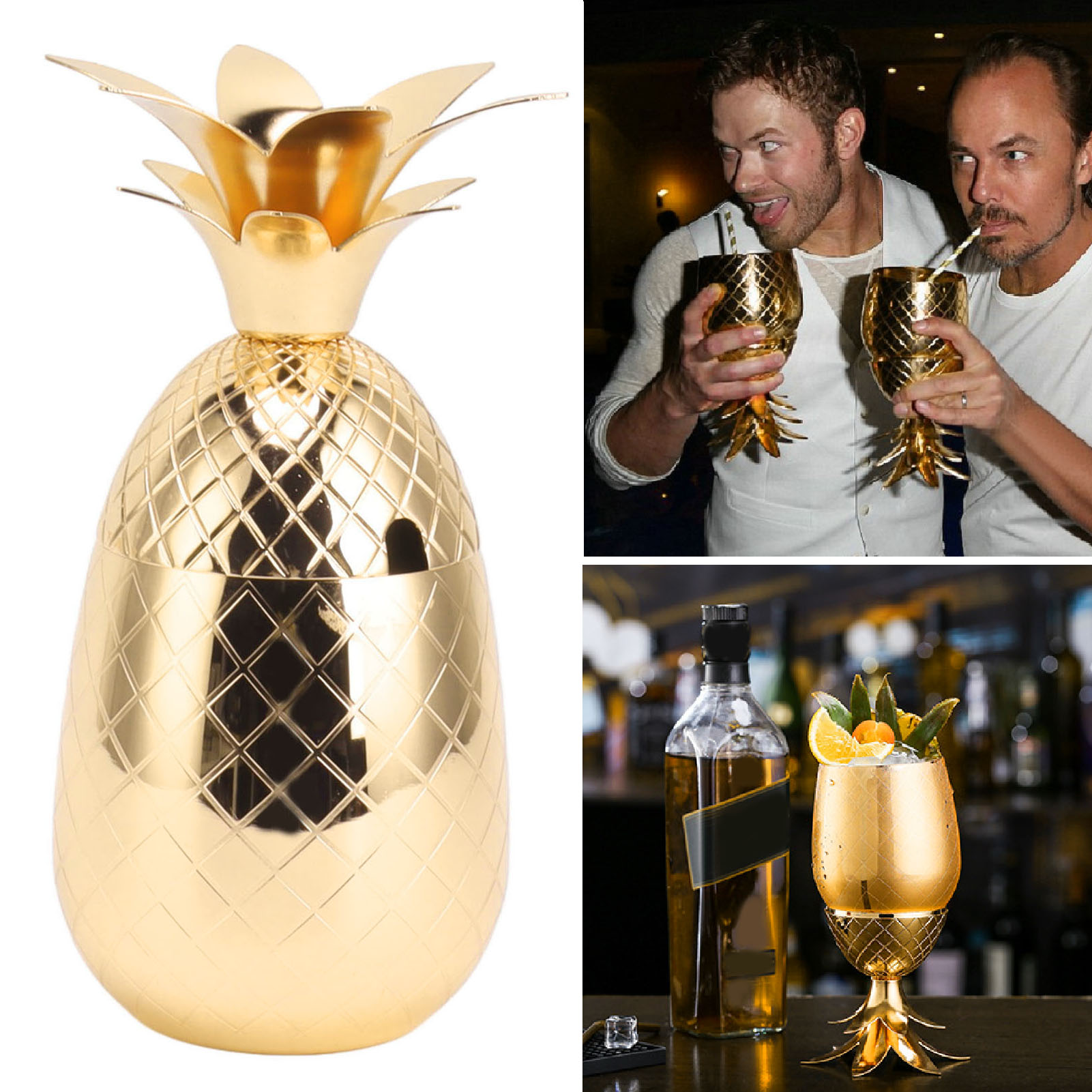 Ananas-cocktailglas 500 Ml, Edelstahl-trinkglas, Barkeeper-cocktailglas, Gold