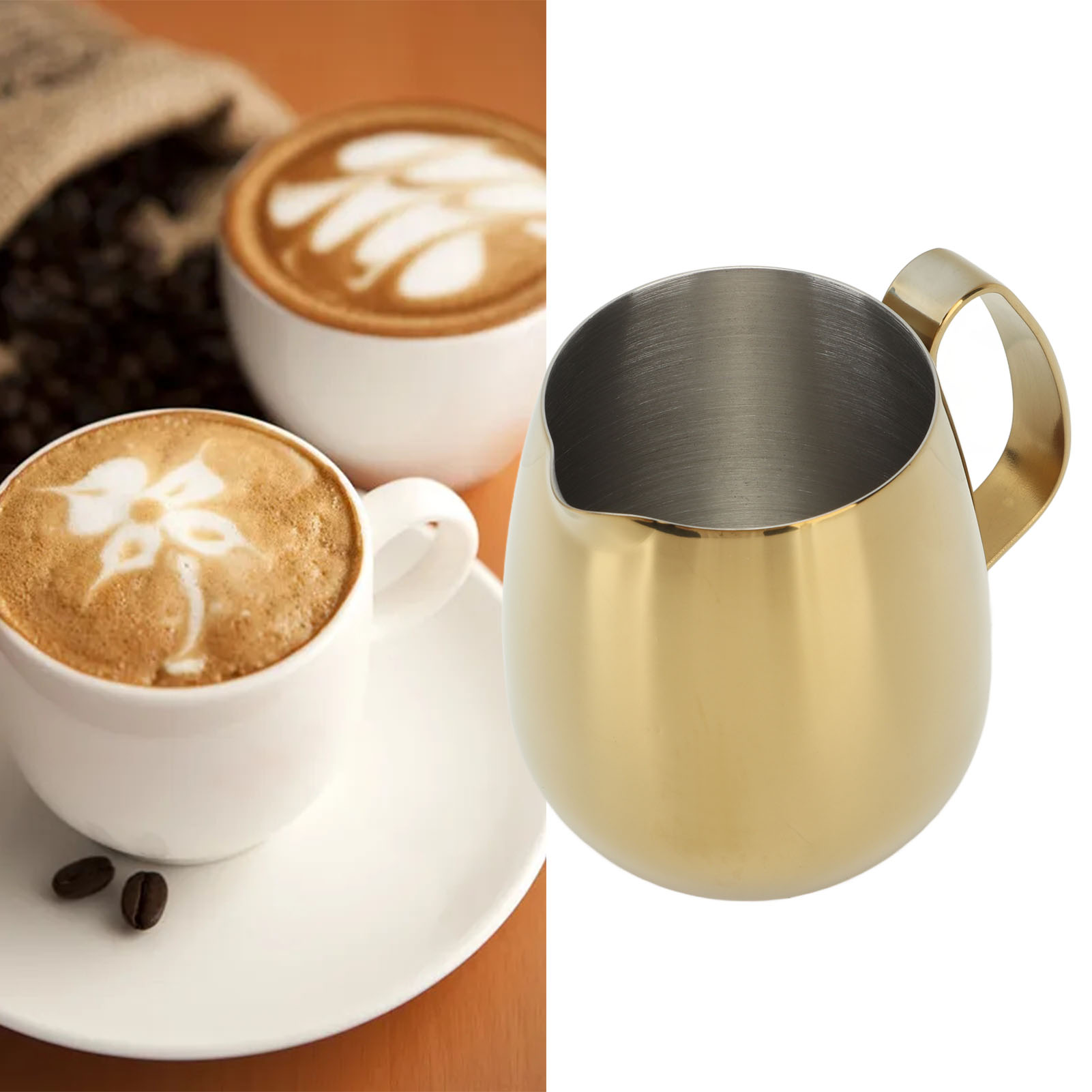 Vergoldeter Zylindrischer Milchbecher Aus Edelstahl 304, Dekorativer Becher Für Latte Art, 350-ml-latte-art-kaffeemaschinenbecher