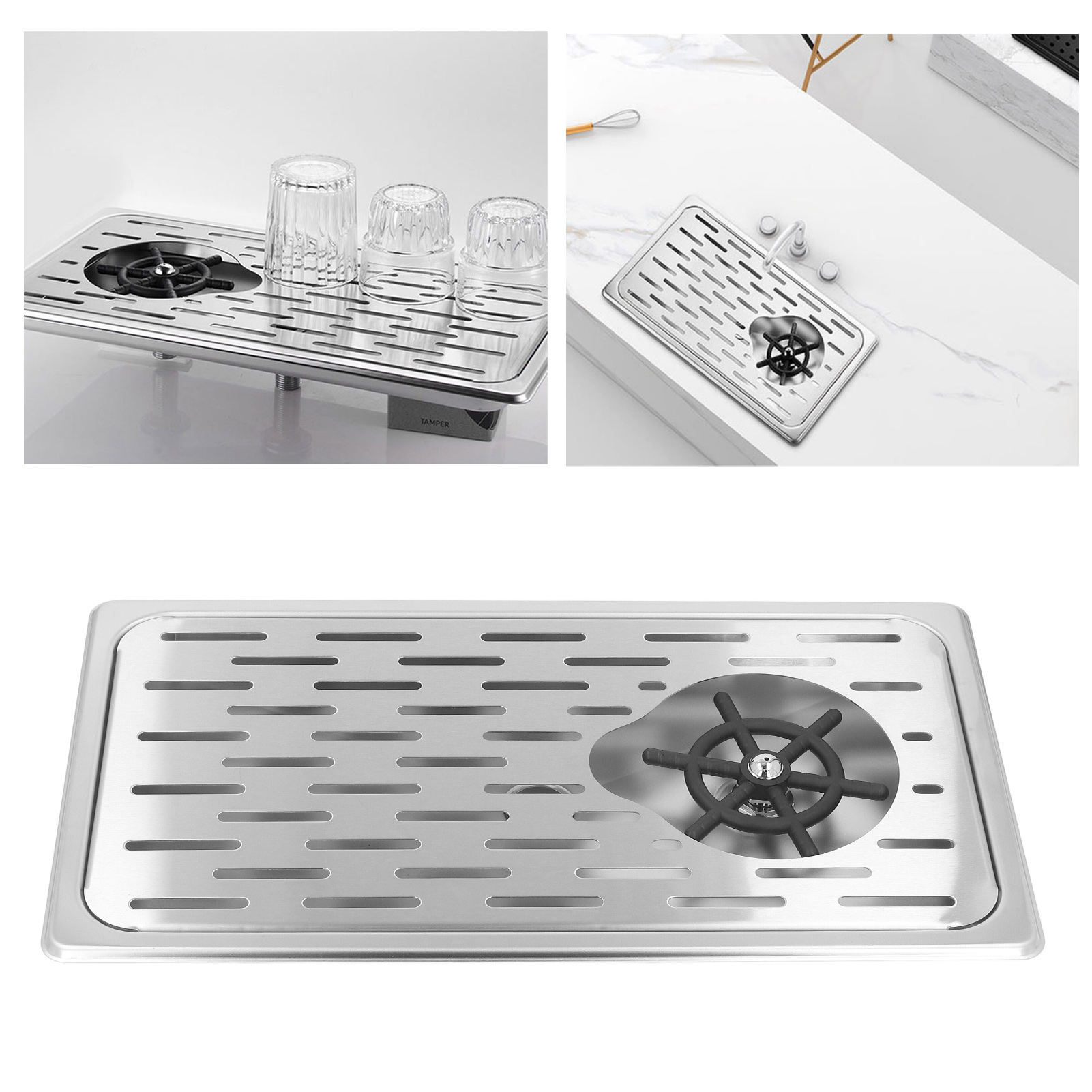 Silberne Tisch-tassenspülmaschine Mit 4-punkt-wasserzulauf Und Langem Loch, Automatische Hochdruck-spülbeckenreinigung Aus Edelstahl.