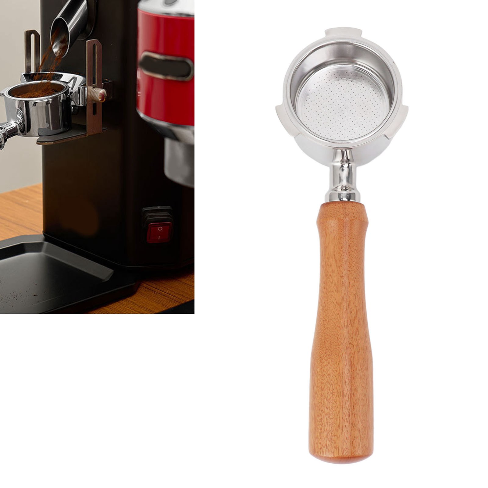 De'longhi 51mm Edelstahl-kaffeemaschine Mit Drei Griffen, Einlagigem Filterhalter Ohne Modifizierten Boden, Modell E, Komplett Aus Palisanderholz.
