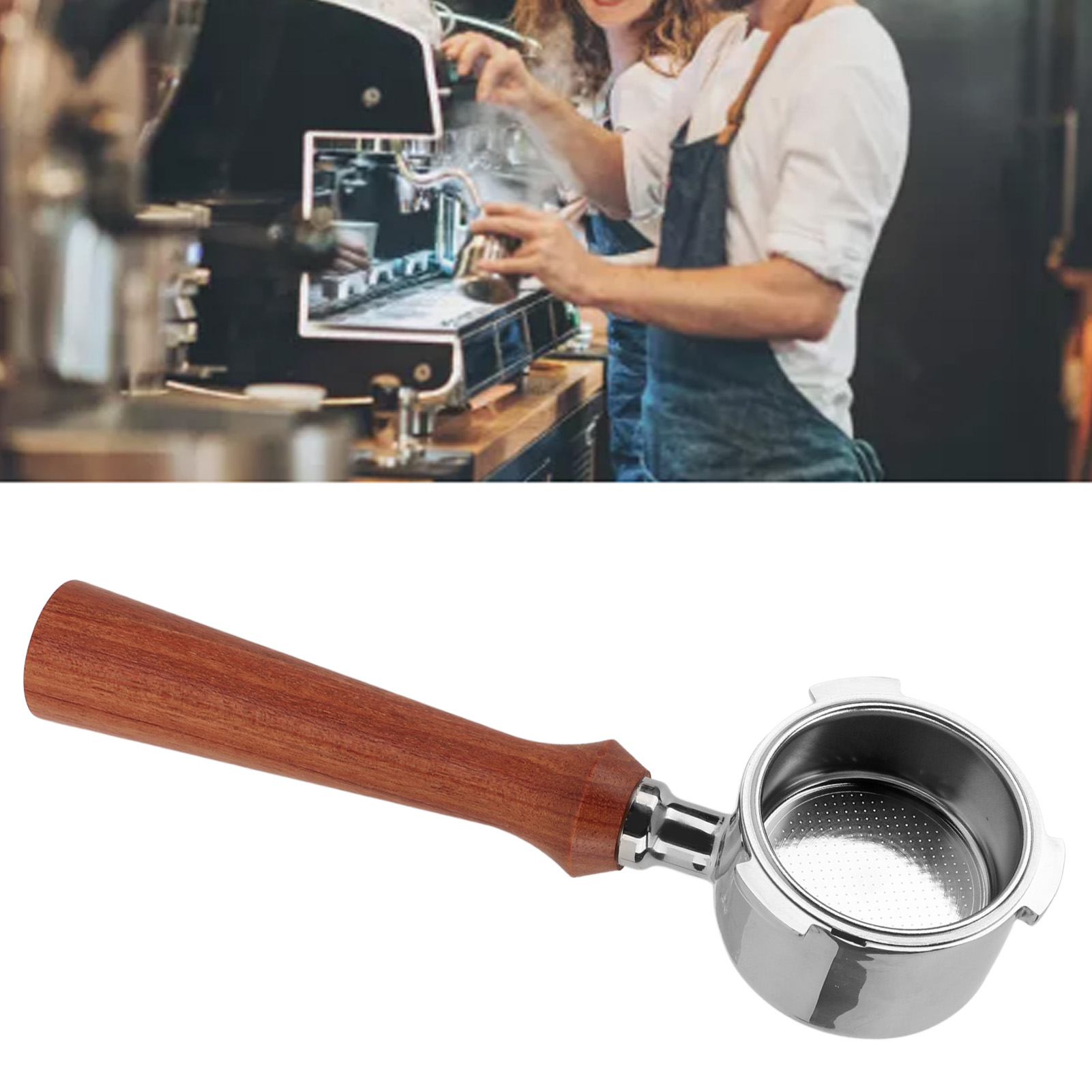 Modifikation Einer De'longhi Kaffeemaschine Mit Drei 51 Mm Edelstahlgriffen, Bodenlosem Einlagigem Filterhalter, 1-2 Cm Grifflängenfehler Und Griffmulde Aus Brasilianischem Rosenholz Im F-stil.