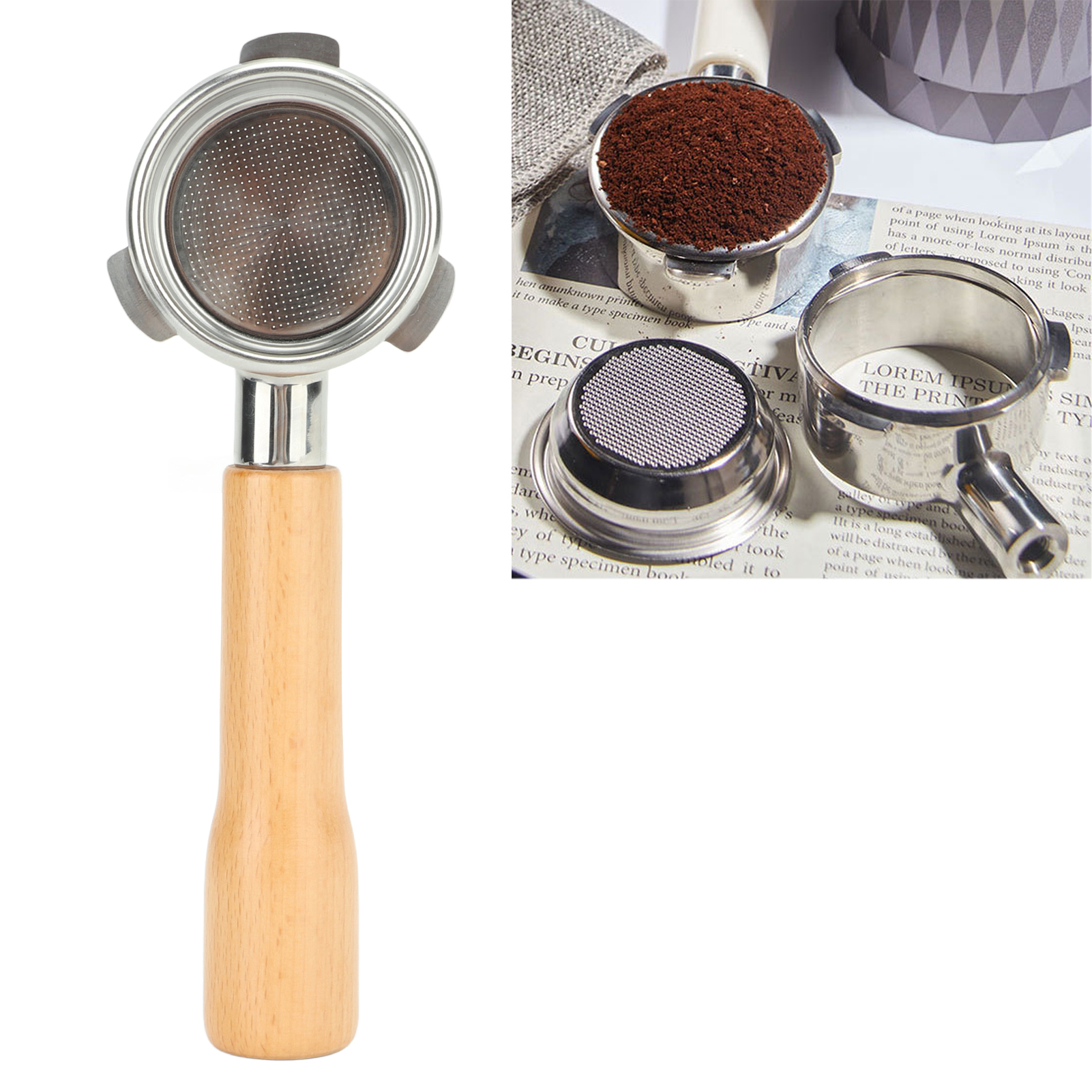 54 Mm Edelstahl-griff Ohne Boden Für Bronco Serie 8 Universal 870/880 Breville, Buchenholz-finish C1