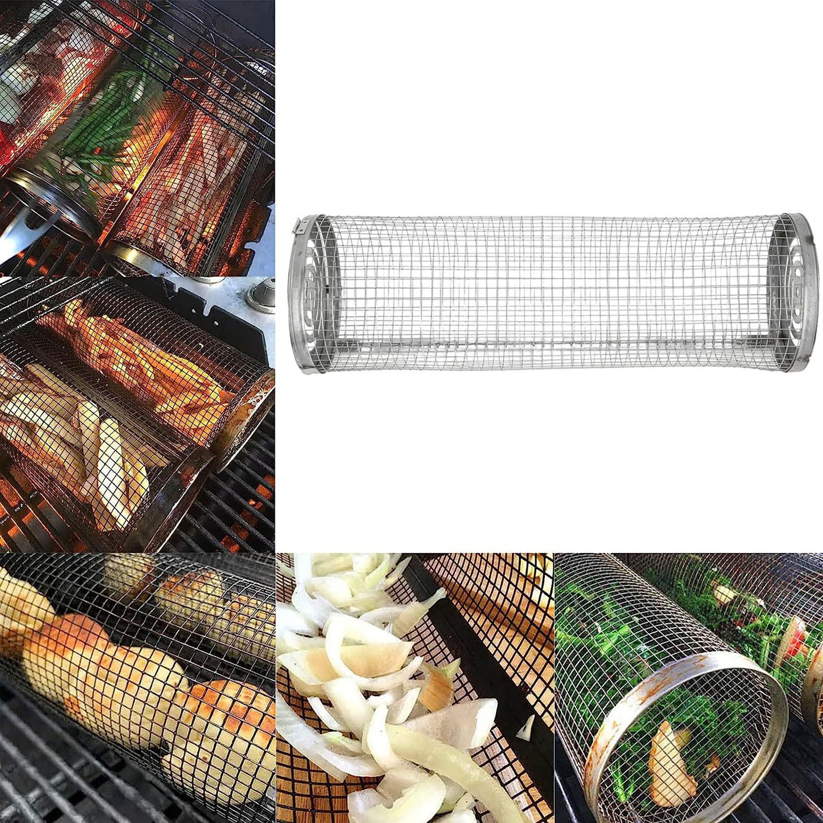Großer Grillkorb Aus Edelstahl, Ideal Für Grillabende Im Freien.