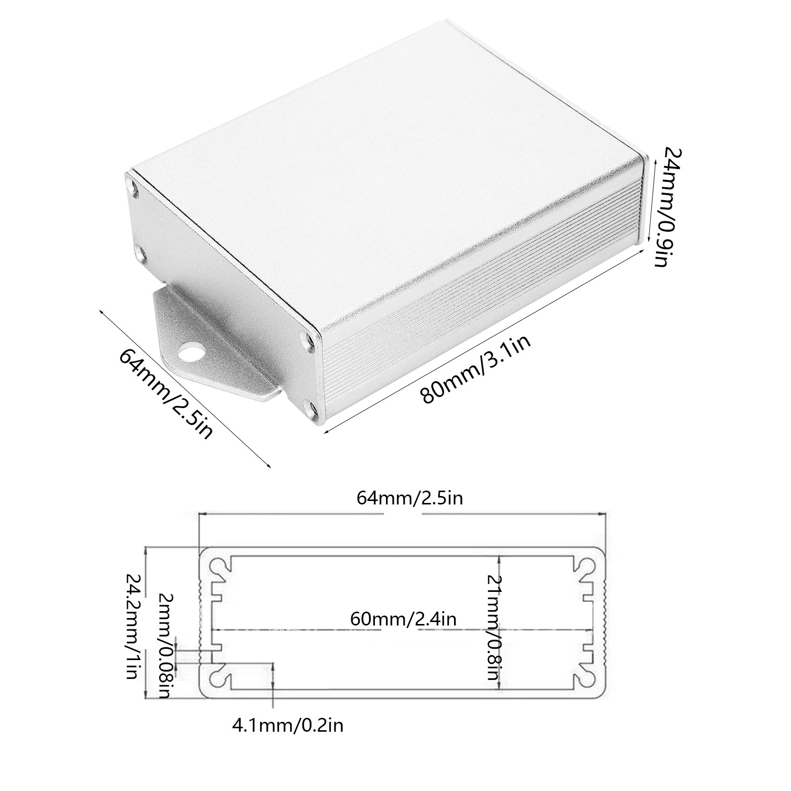 Gehäuse Der Gps-decoder-leiterplatte Aus Aluminiumlegierung, 24 X 64 X 80 Mm, Kühlkörper, Sand-/gefaltete Silberfarbene Oberfläche