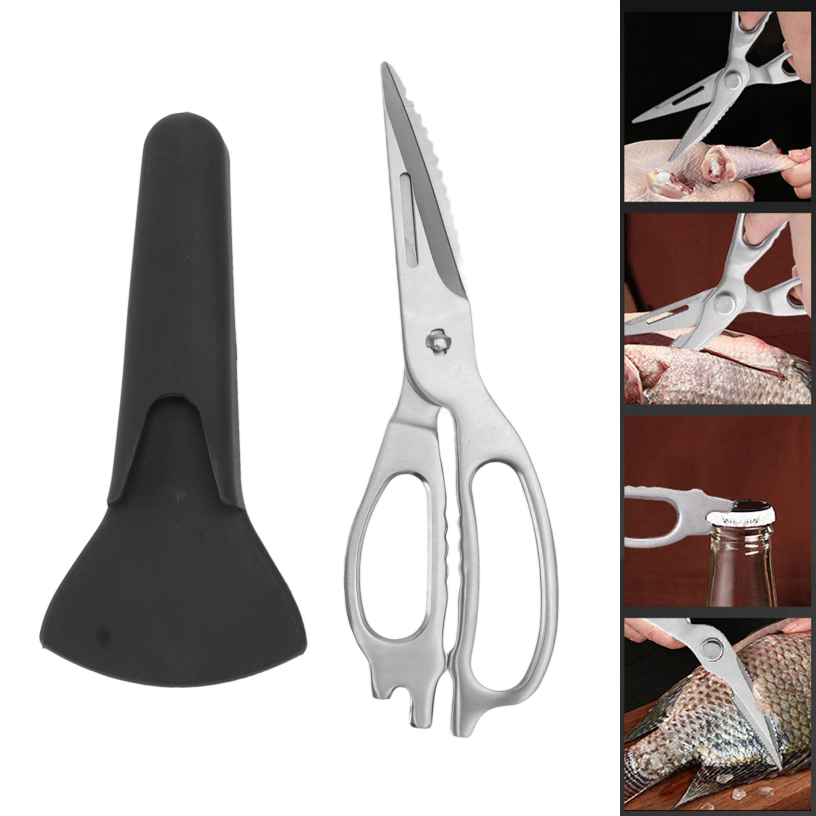 F037 - Multifunktionsschere Mit Abnehmbarem Magnetetui, Leistungsstarke Hühnerknochenschere, Grillschere