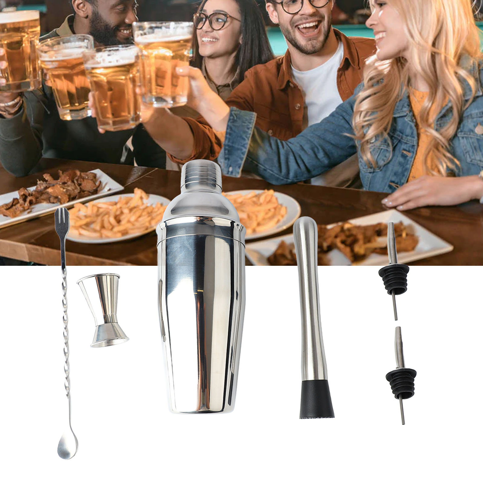 Sechsteiliges Cocktailshaker-set Aus Edelstahl, 750 Ml