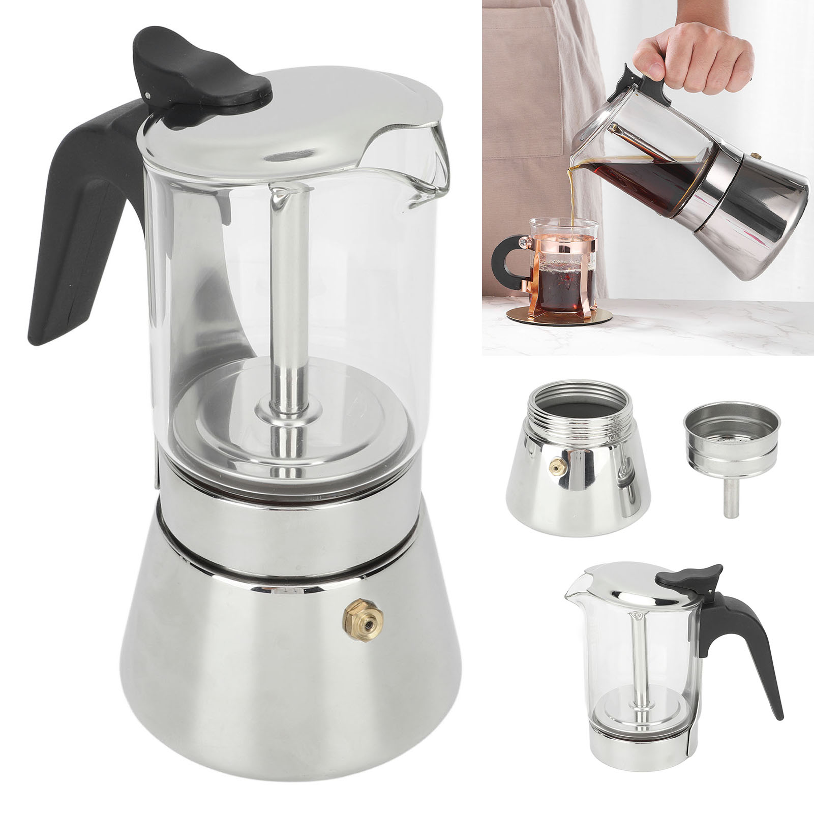Tragbare Glas-moka-kaffeemaschine Mit Sichtfilter, 160 Ml, Filterkaffeemaschine.