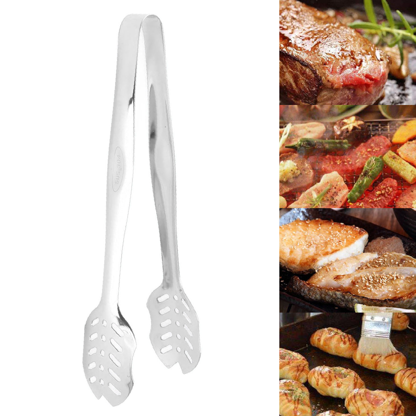 Edelstahl-gastronomiezange Für Brot, Desserts, Grillgerichte, Grillfleisch, Steaks Und Alltägliche Speisen Silberfarben.