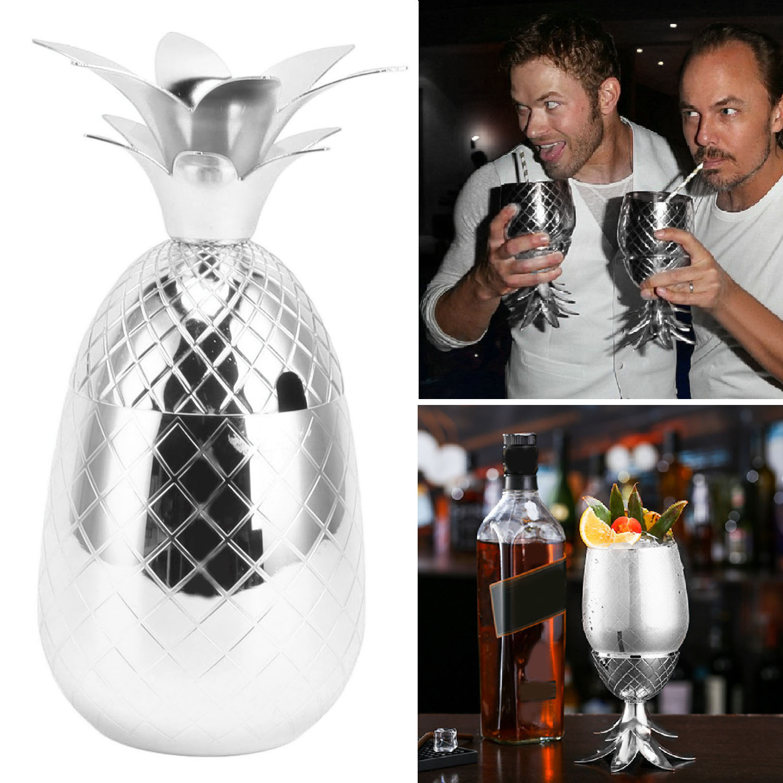 Ananas-cocktailglas 500 Ml, Edelstahl-trinkglas, Barkeeper-cocktailglas, Silber