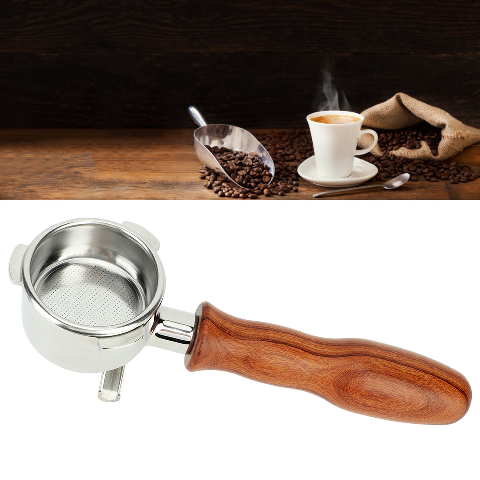 54 Mm Edelstahlgriff Für Platinum 870/880 Kaffeemaschinen, Doppeltassen- Und Doppelauslaufgriff, Aus Palisanderholz Typ D.