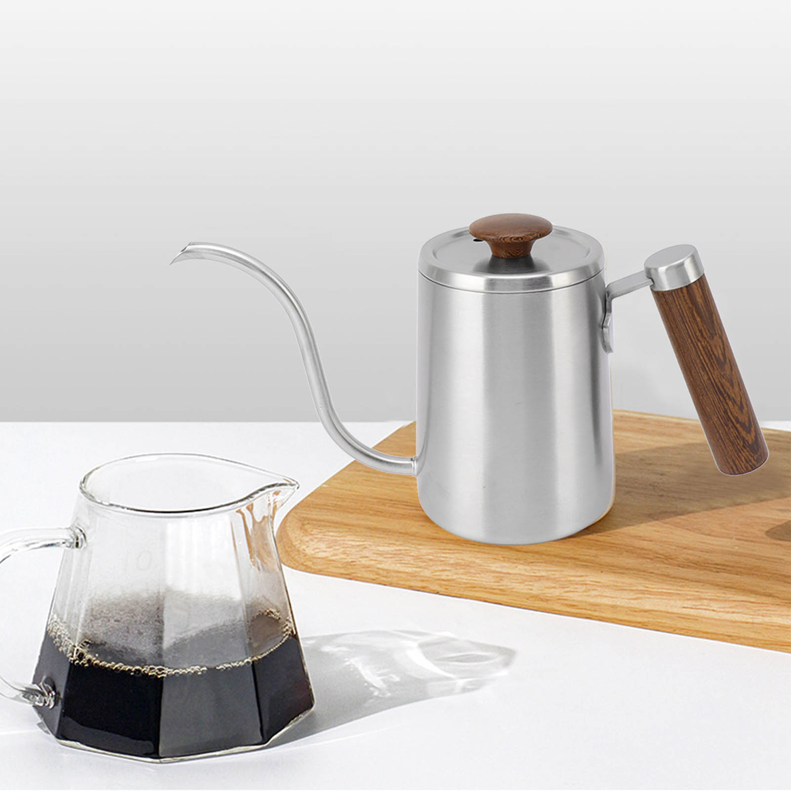 Kaffeemaschine Aus Edelstahl 304 Mit Filtereinsatz Und Schmalem Ausguss, 600 Ml, Sandgestrahlte Oberfläche