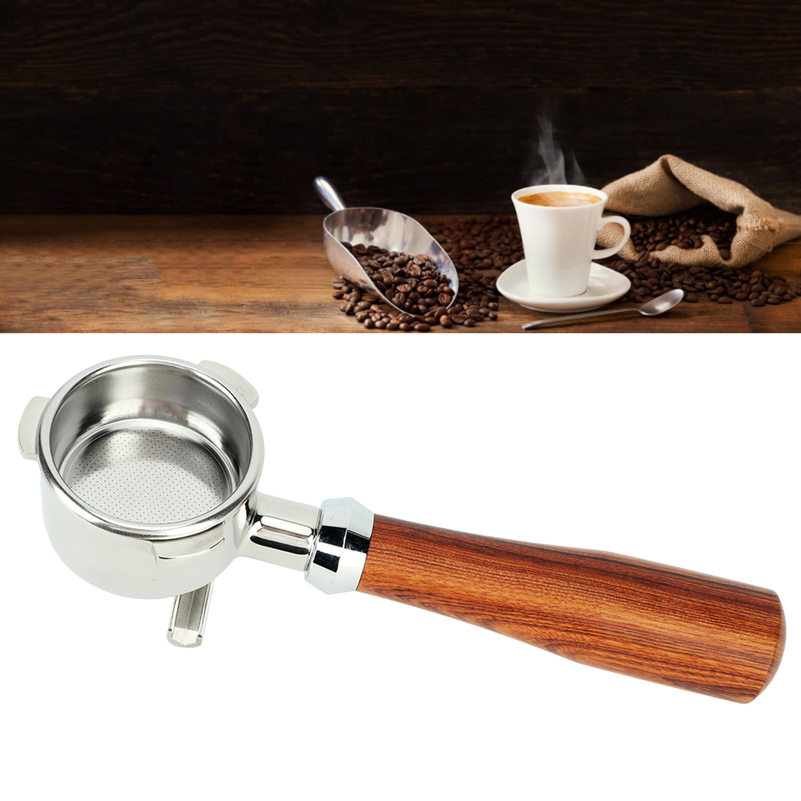 54 Mm Edelstahlgriff Für Platinum 870/880 Kaffeemaschinen, Doppeltassen- Und Doppelauslaufgriff, Klassisches E-design Aus Palisanderholz.