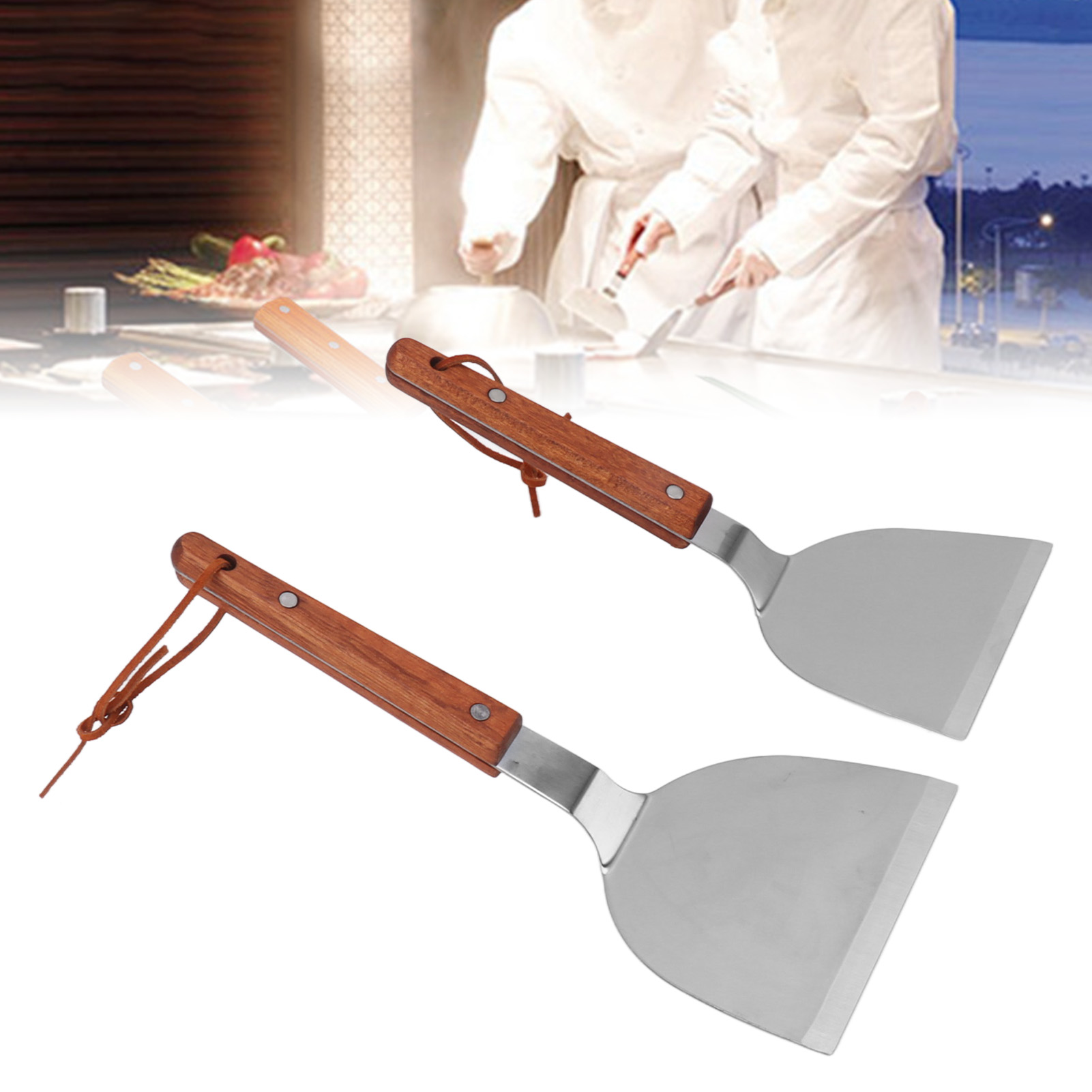 Teppanyaki-spatel Aus Edelstahl, Kleiner Flacher Spatel + Mittlerer Flacher Spatel
