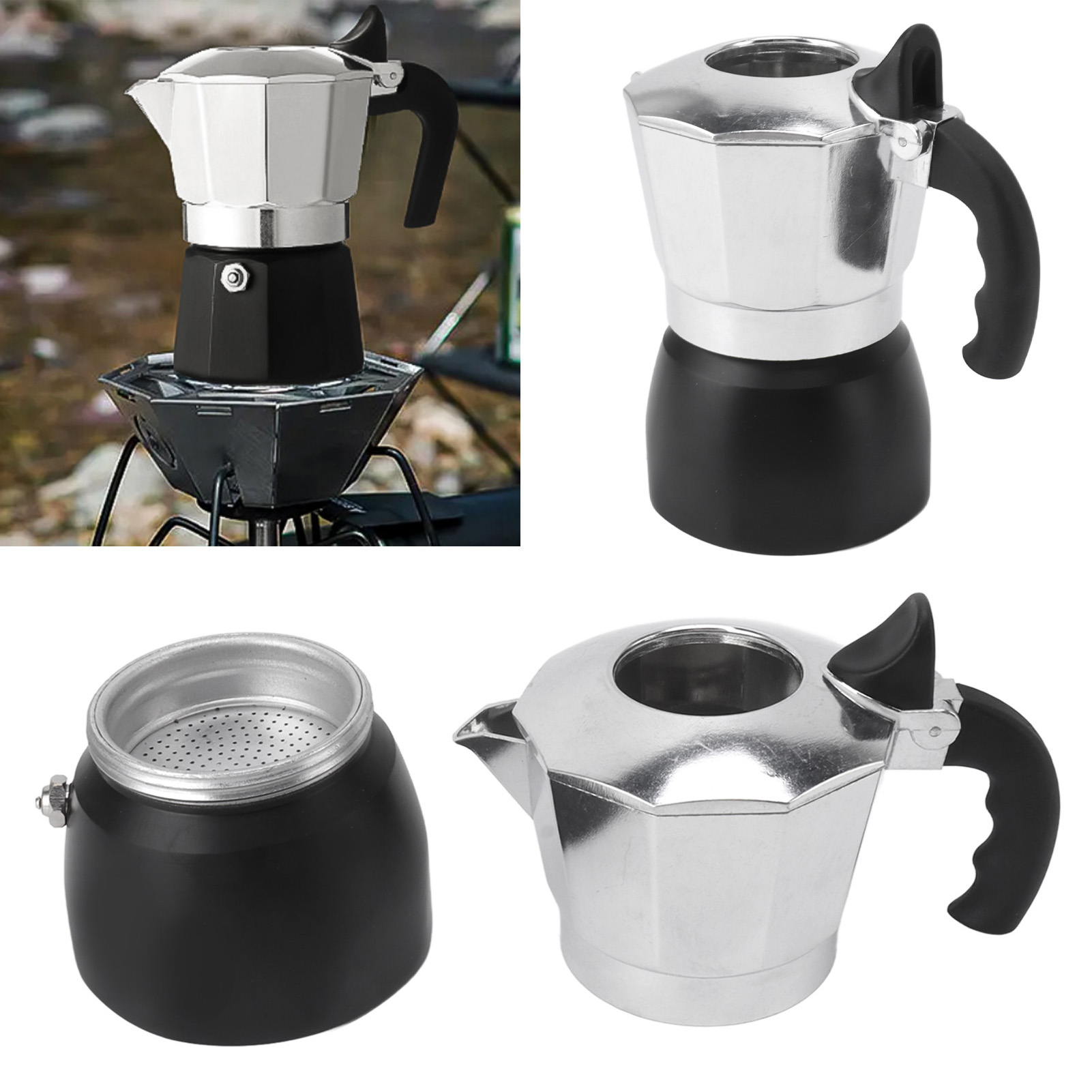 Italienische Doppelventil-kaffeemaschine Für 3 Tassen (150 Ml), Achteckige Espressomaschine, Filterkessel Mit Ventil.