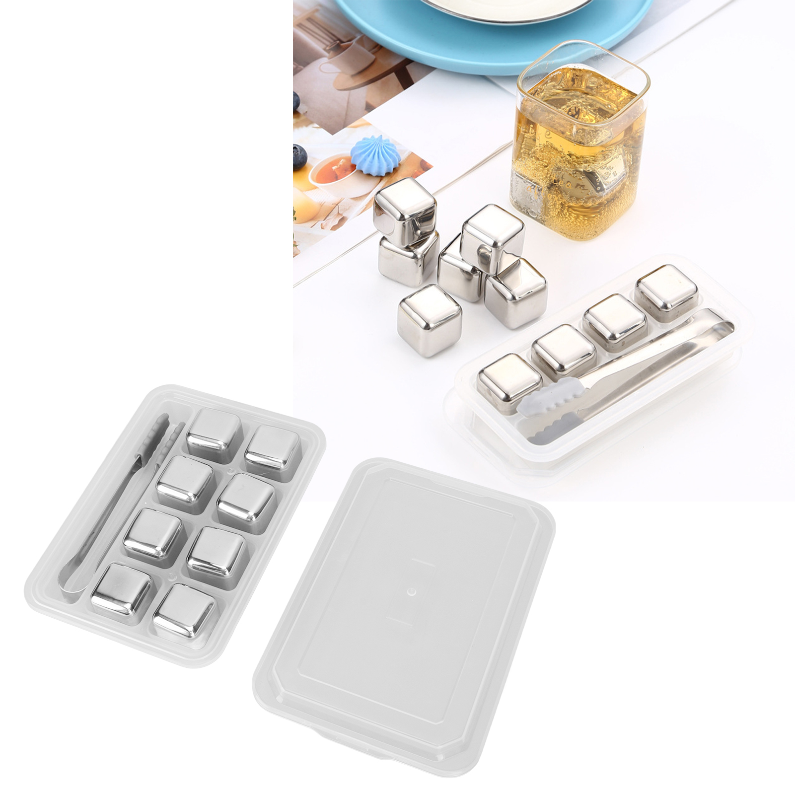 Set Aus Eissteinen Aus Edelstahl 304 Mit Aufsteckbarem Silikonkopf Für Bier, Getränke Und Whisky Wiederverwendbare Eiswürfel Mit Schneller Gefrierfunktion.