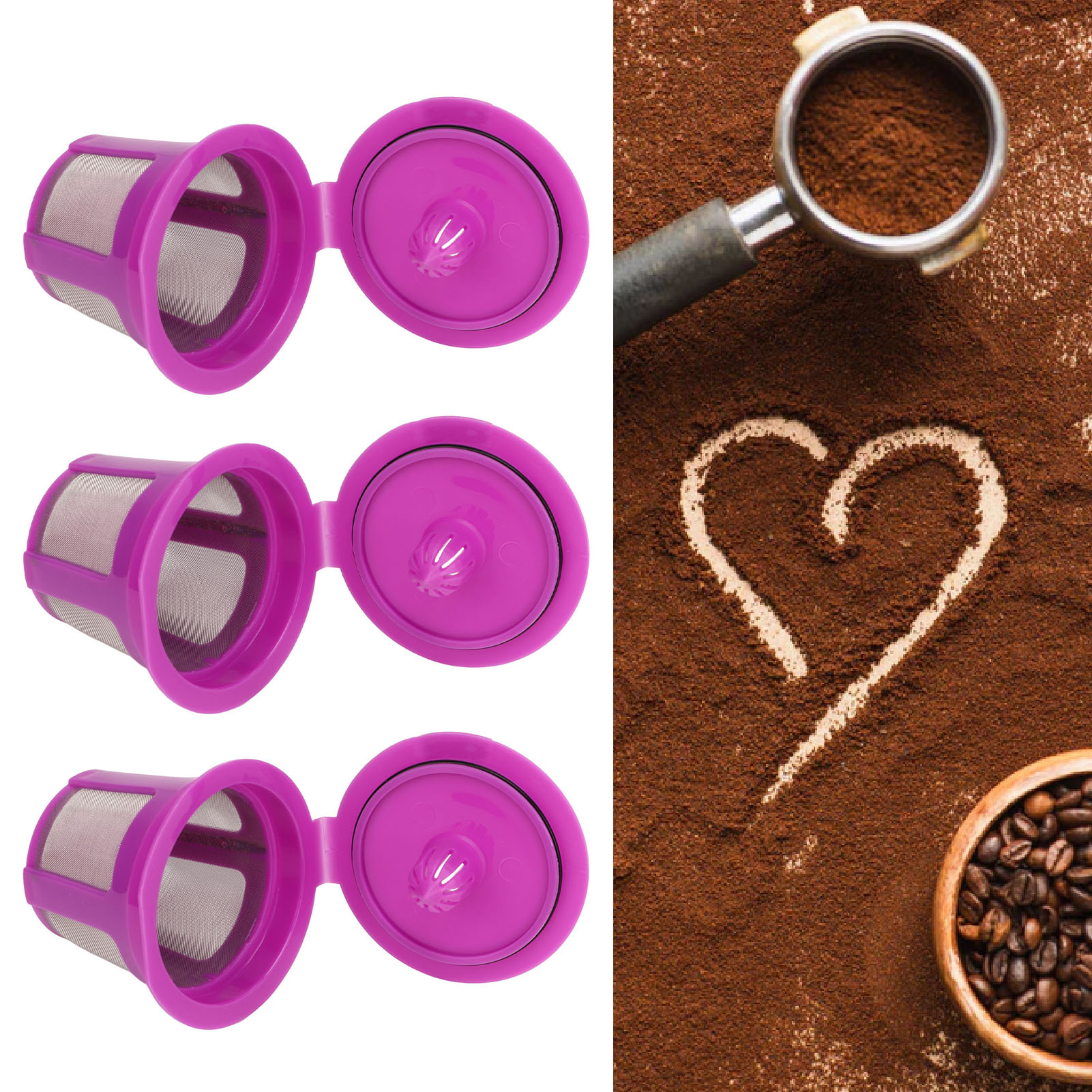K-cup®-kaffeekapsel Für Den Wiederverwendungszyklus, Kunststofffilter, Kaffeekapsel, Edelstahltrichter, Violetter Netzbecher