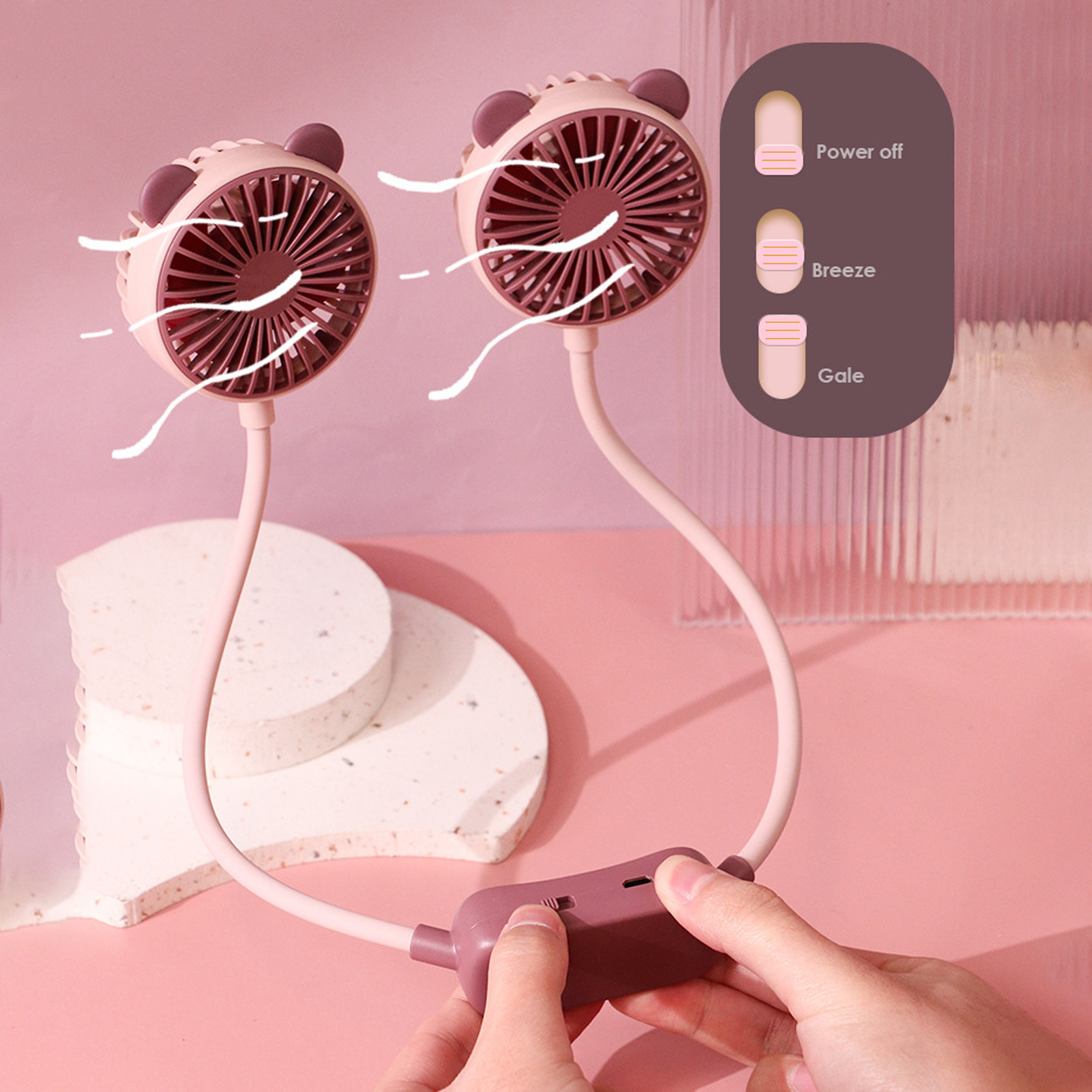 Faltbarer Nackenventilator, Tragbarer Usb-tischventilator, Kleiner Elektrischer Ventilator Für Studentenwohnheime, Taro-lila.