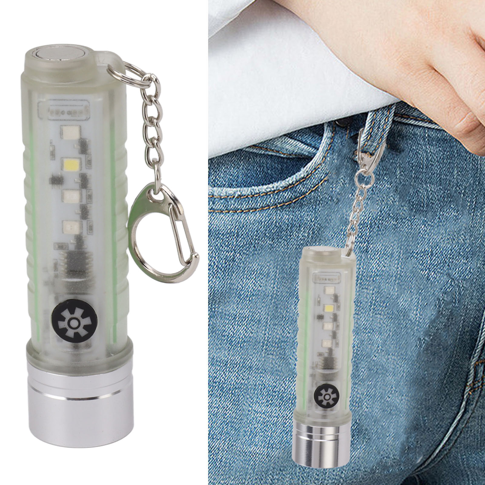 Mini-schlüsselanhänger-taschenlampe, Kleine, Per Usb Aufladbare Taschenlampe, Wasserdichte Wartungsleuchte Für Camping Und Wandern, Tragbare Magnetische Taschenlampe, Weiß.