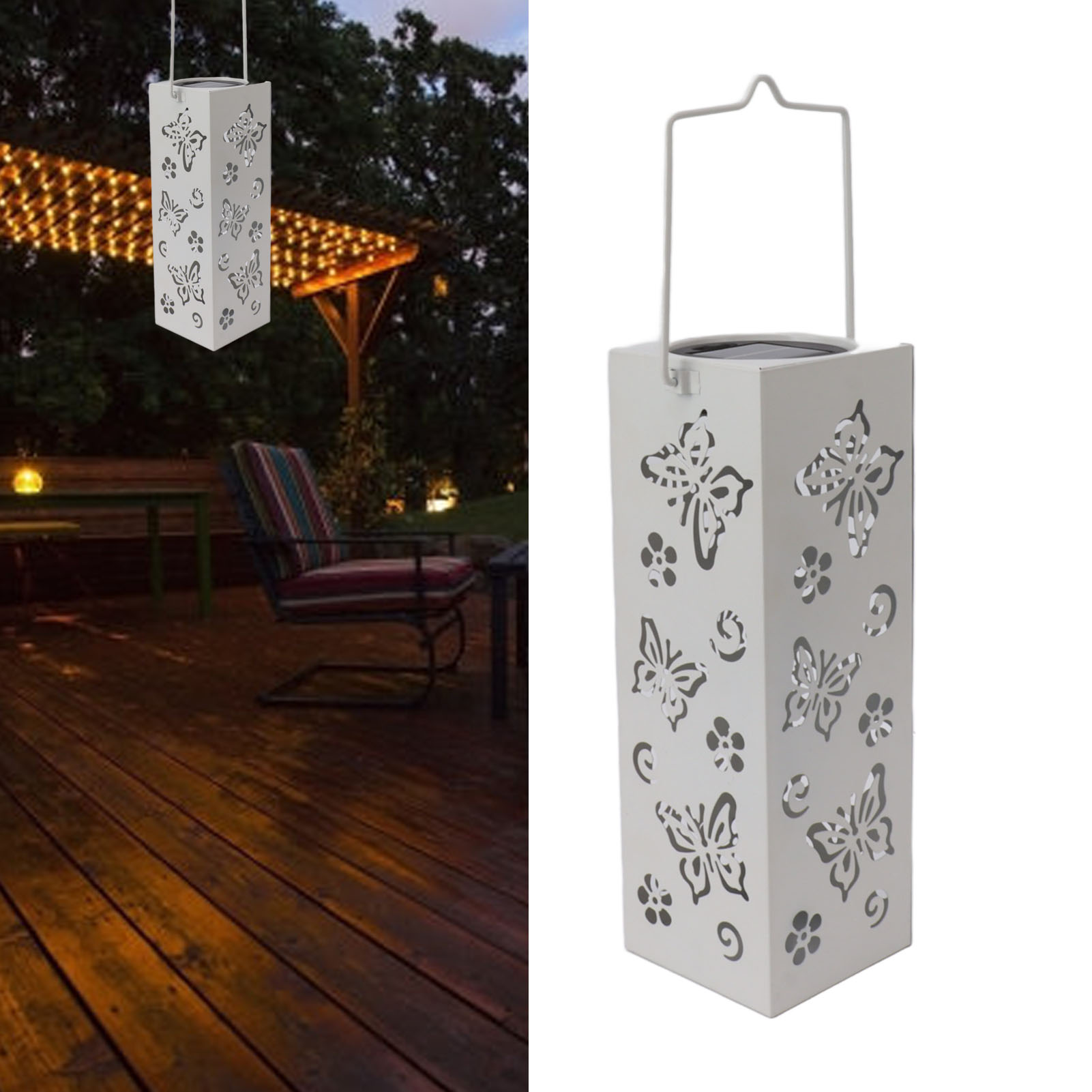 Solar-campinglampe Für Terrasse Und Garten, Schattenspendendes Nachtlicht, Dekorative Quadratische Laterne, Wasserdichte Led-hängeleuchte Für Die Gartengestaltung, Weiß.