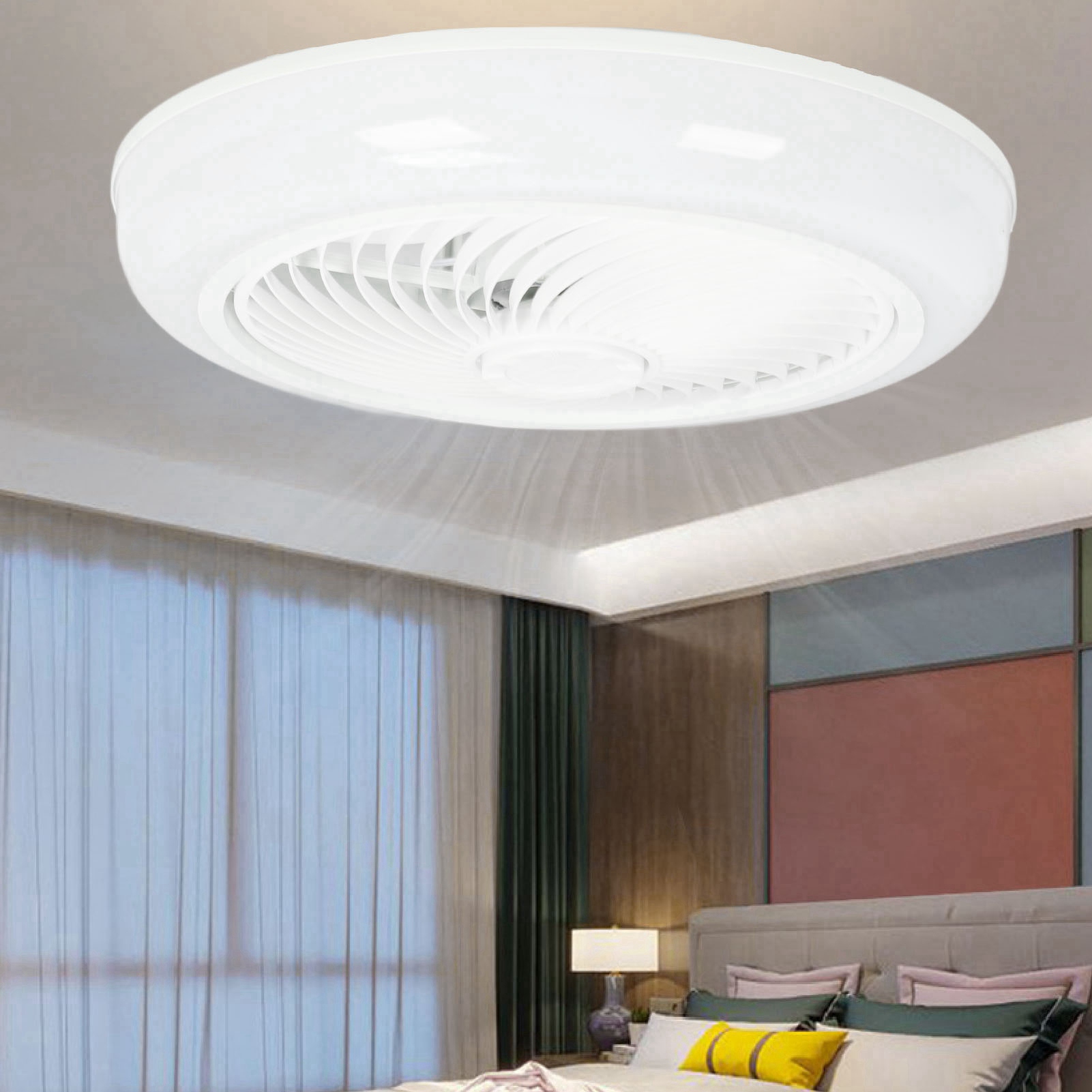Wuji 46 Unsichtbarer Deckenventilator Mit Weißem Streifen, Mit Macaron Led-beleuchtung, 110-265v, Für Schlafzimmer, Esszimmer Oder Kinderzimmer.