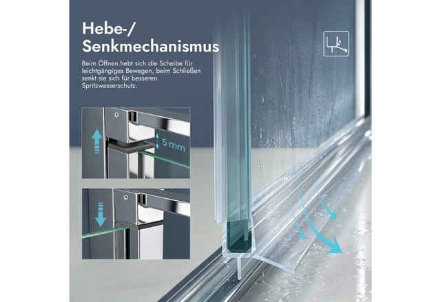 Doporro Eck-Duschkabine 75x75x195cm Eckdusche mit Hebe- und Senkmechanismus ESG-Sicherheitsglas Klarglas inkl. beidseitiger Easy-Clean-Beschichtung