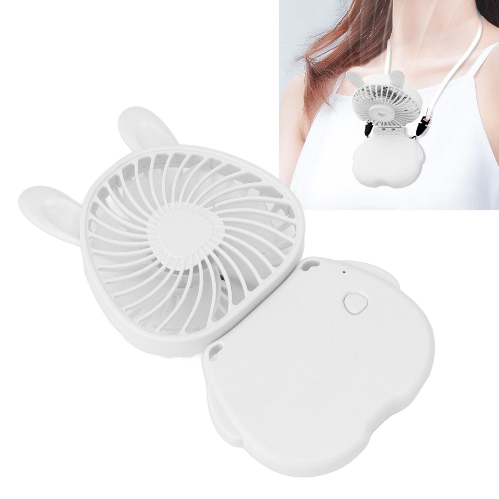 Mini-tischventilator Mit Faltbarem Hasenhalsausschnitt, Tragbar Und Per Usb Aufladbar (weiß).