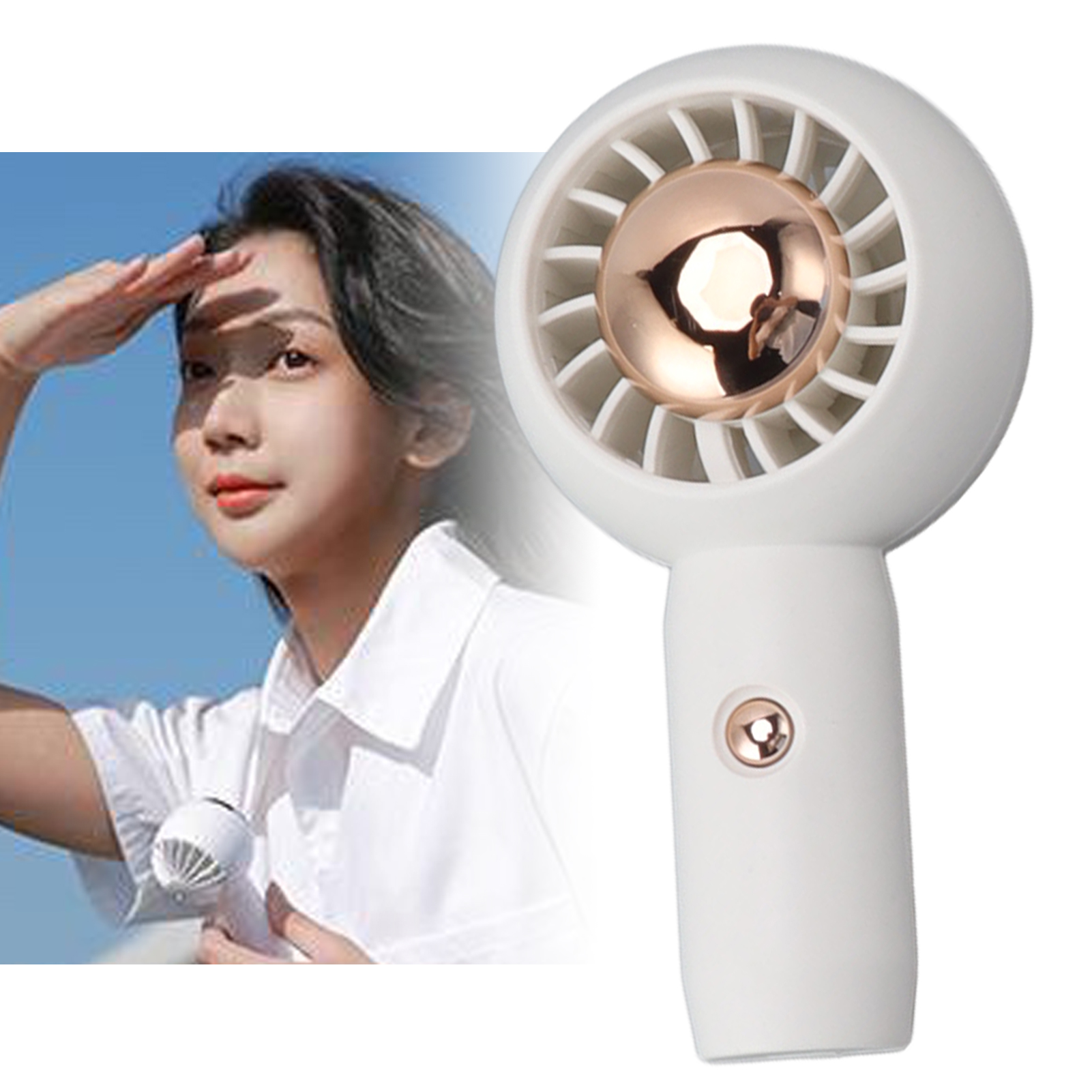 Tragbarer Turbinenventilator, Kleiner, Leiser, Per Usb Aufladbarer Ventilator, Weiß
