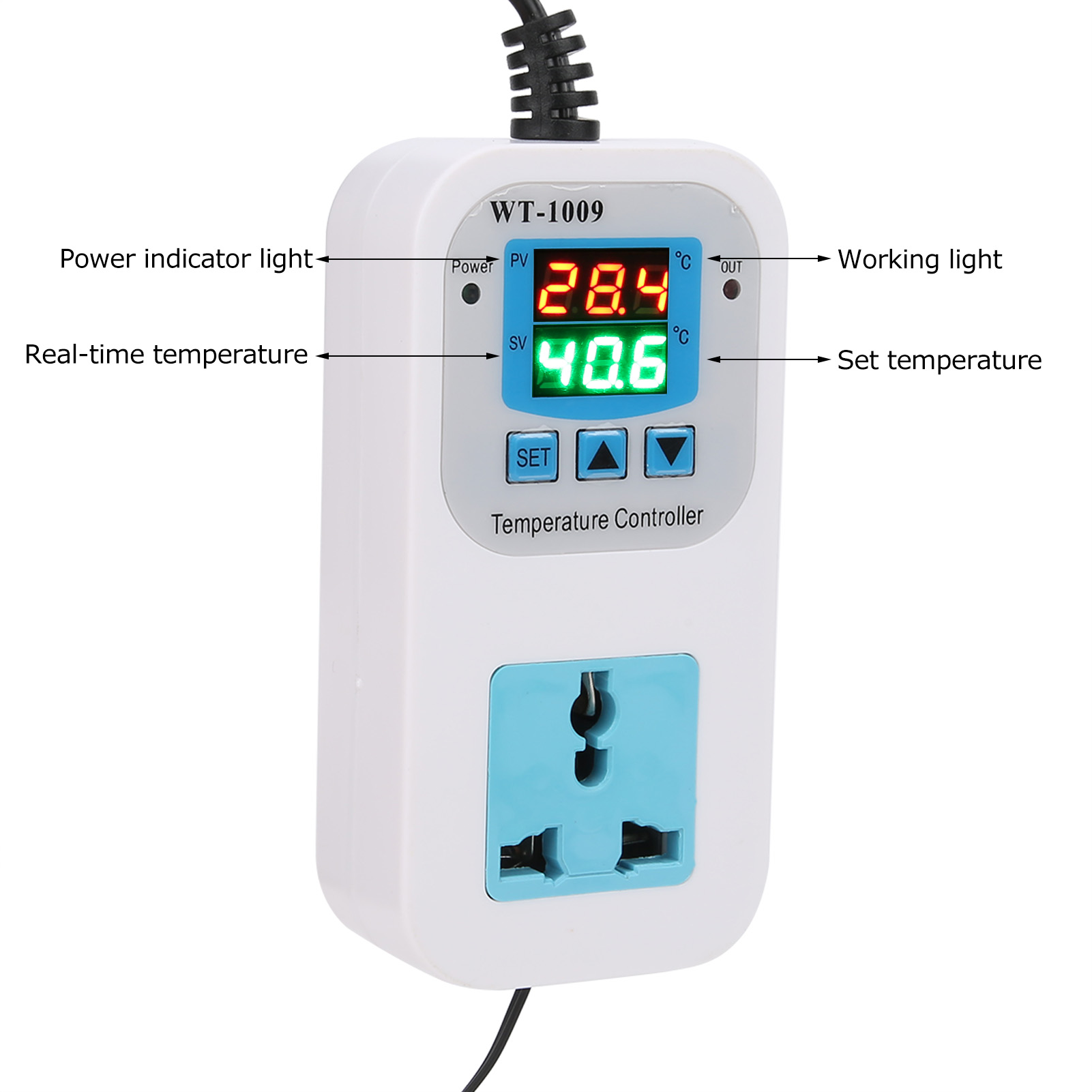 Wt-1009 Digitaler Temperaturregler Mit Zwei Displays, Hochpräzise Temperaturregelung, Steckdose, 10 A, 110–220 V, Europäischer Standard
