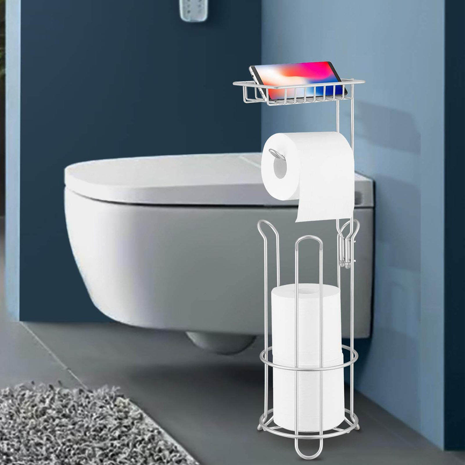 Freistehender Toilettenpapierhalter Aus Elfenbeinweißem Schmiedeeisen, Feuchtigkeitsbeständig, Für Das Badezimmer.