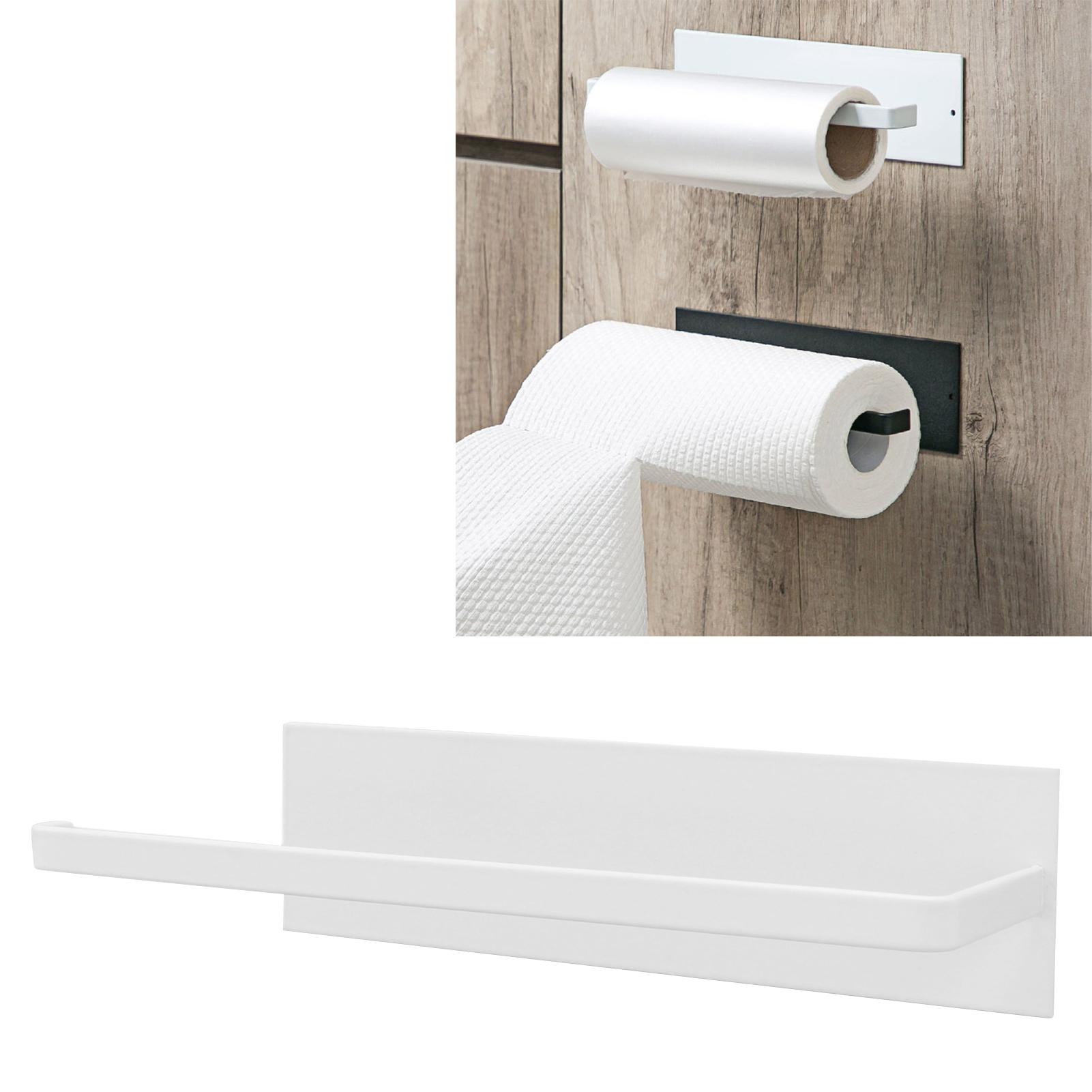 T-förmiger Toilettenpapierhalter Ohne Bohren, Küchenpapierhandtuchhalter, Frischhaltefolien-aufbewahrungsregal, Selbstklebendes Wandregal, Weiß.