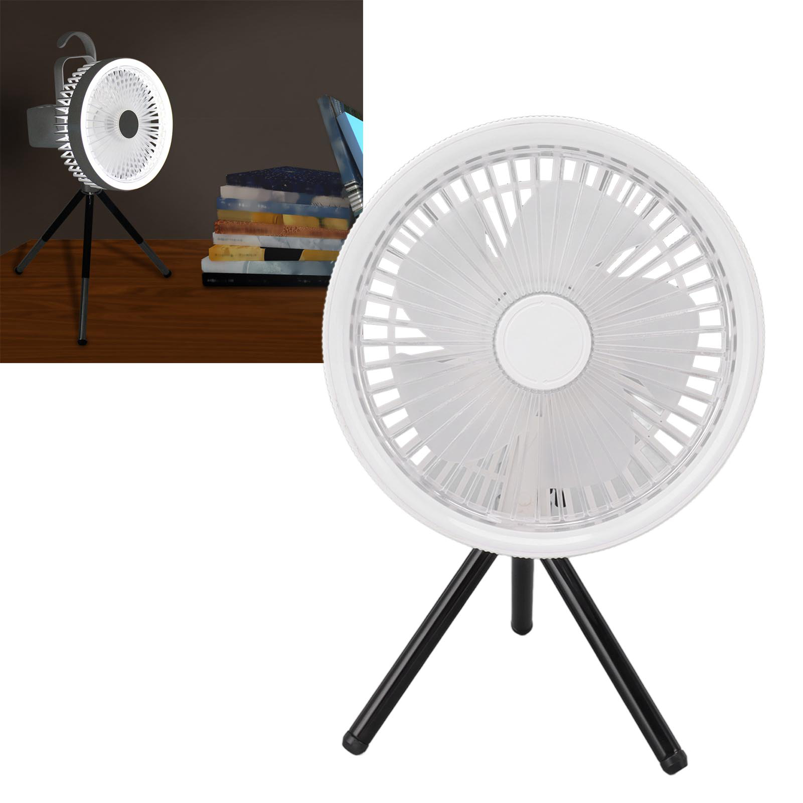 Weißer Oszillierender Ventilator Mit Fernbedienung, Dreieckigem Standfuß, Wandhalterung, Tischhalterung, Versenkbarem Usb-anschluss Und Nachtlicht.