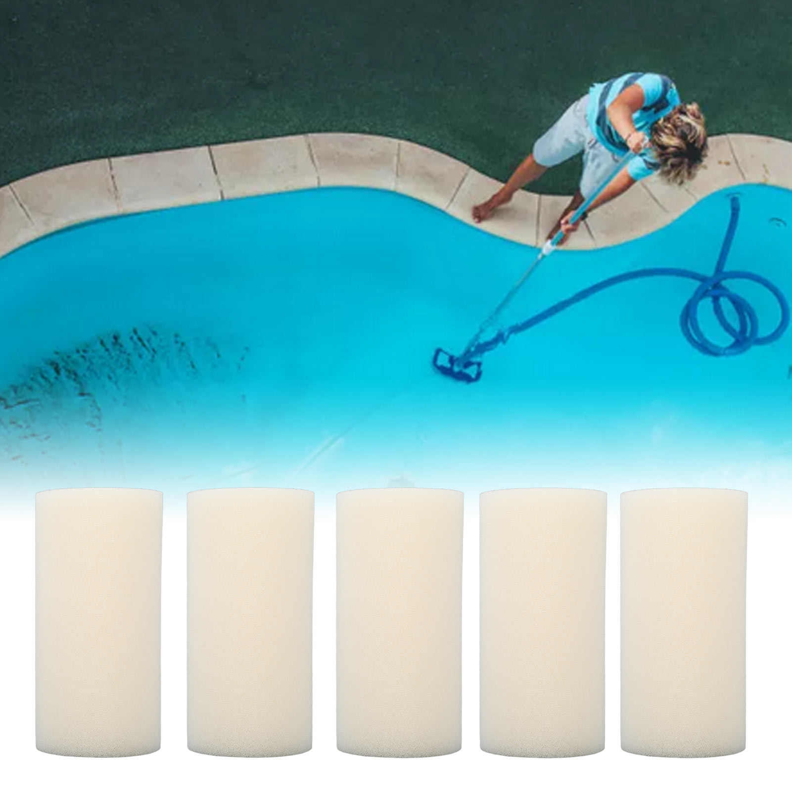 Packung Mit 5 Wiederverwendbaren Und Waschbaren Weißen Filterkartuschen Für Schwimmbecken (große Größe), In Säulen- Oder Zylinderform.