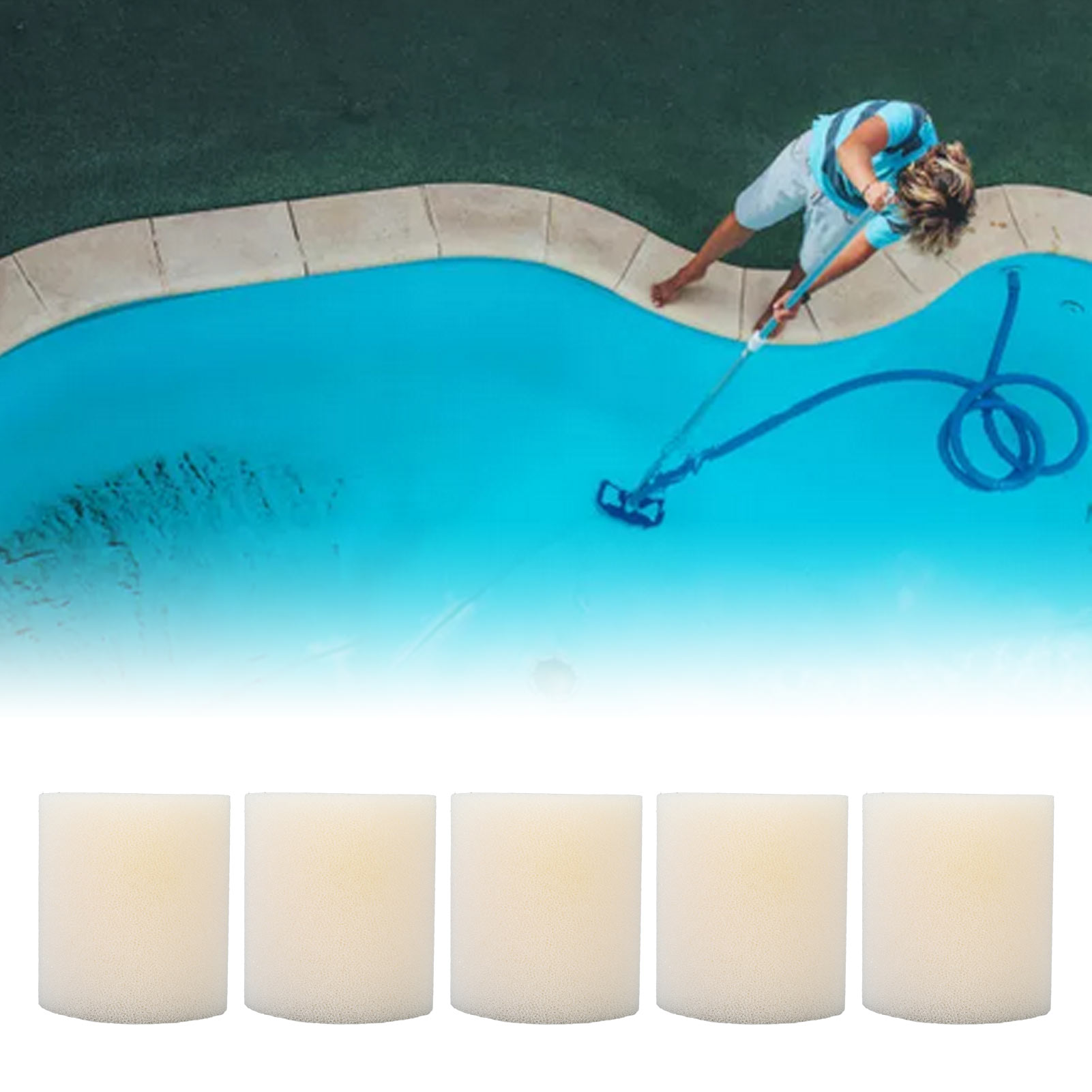 Packung Mit 5 Wiederverwendbaren Und Waschbaren Weißen Filterkartuschen Für Schwimmbecken (kleine Größe), In Säulen- Oder Zylinderform.