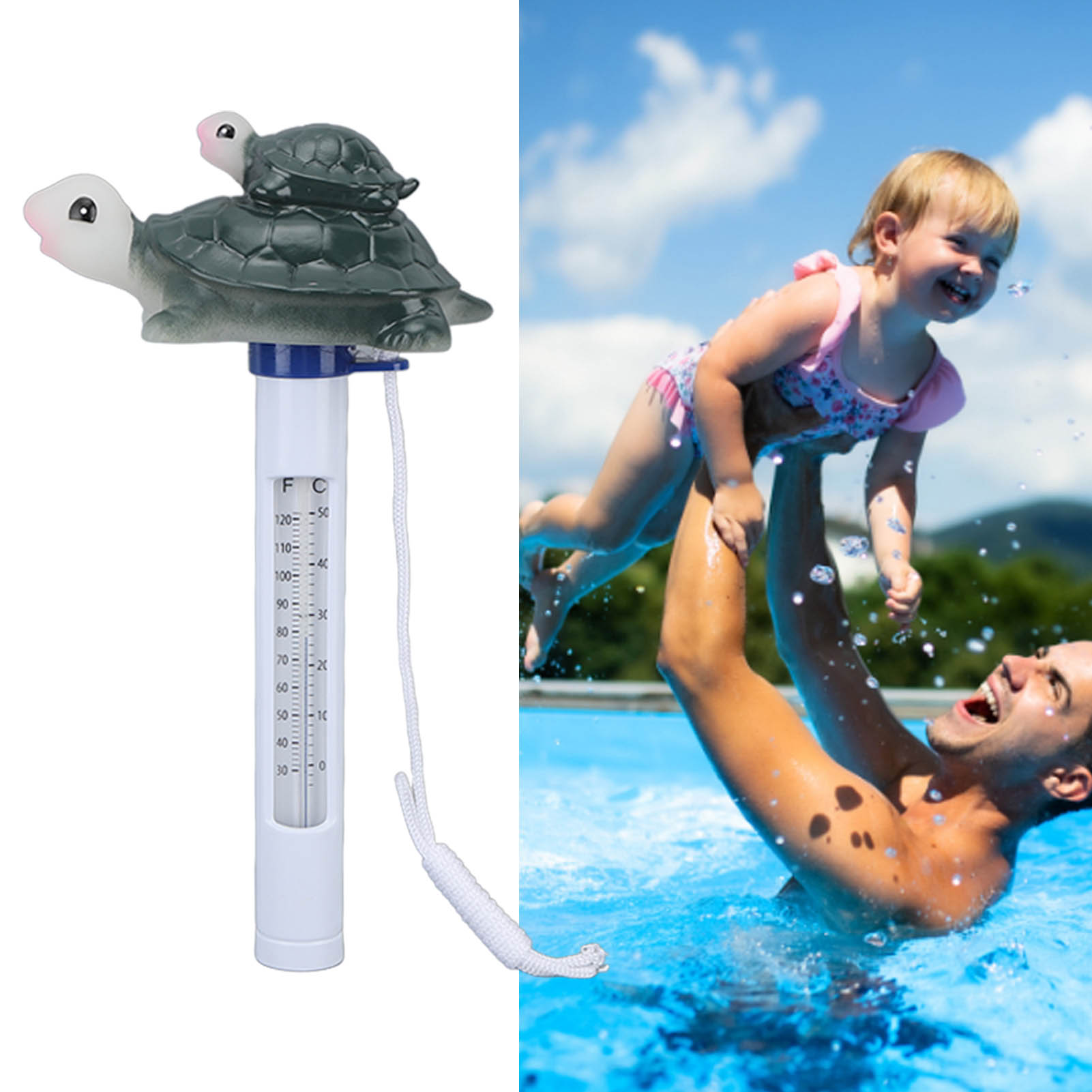 Schwimmendes Poolthermometer In Schildkrötenform Mit Seil, Temperaturanzeige In Grad Fahrenheit, Schwimmendes Poolthermometer