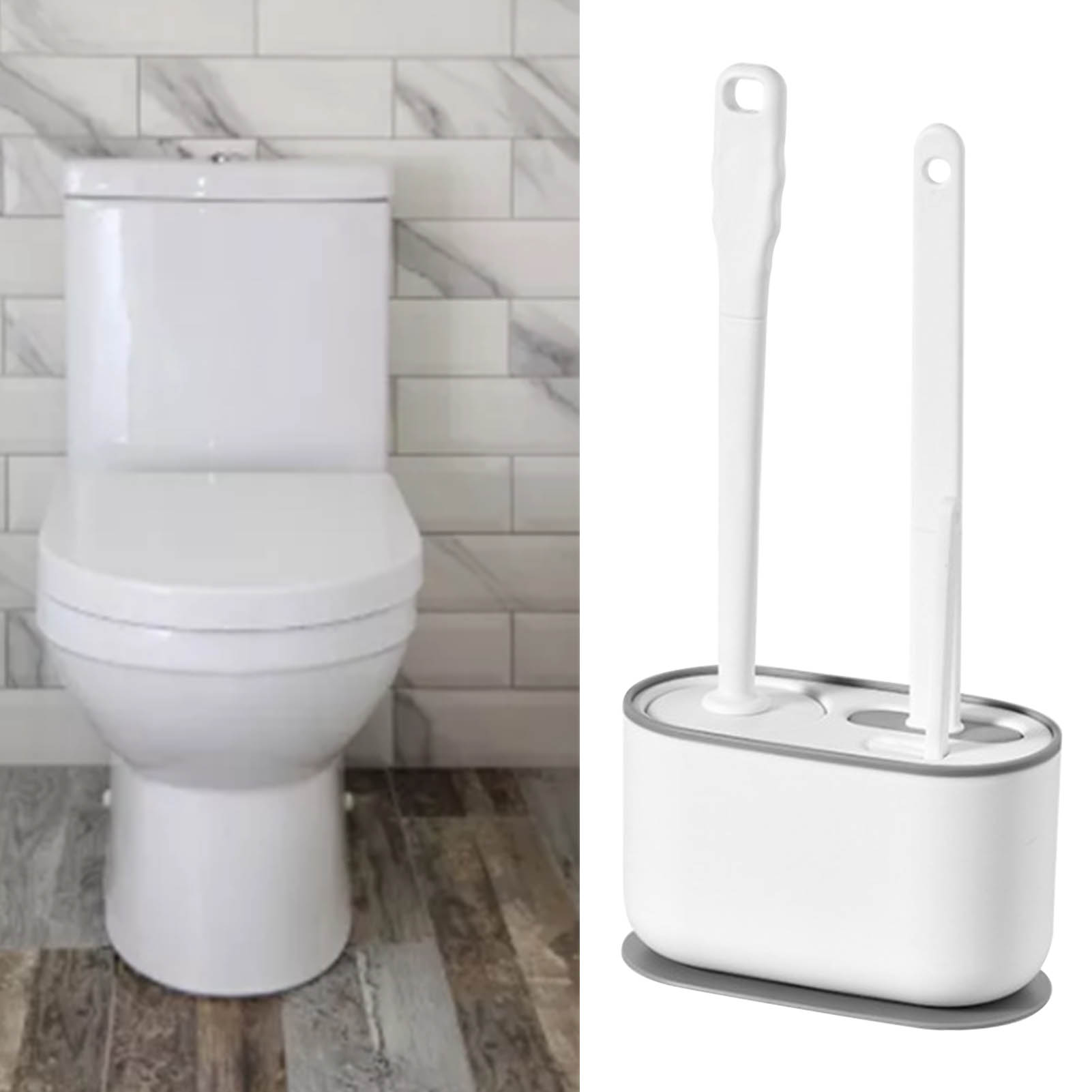 Wandmontierte Wc-bürste Mit Langem Griff, Wandmontage-badezimmerreinigungsset, Perlweiß.