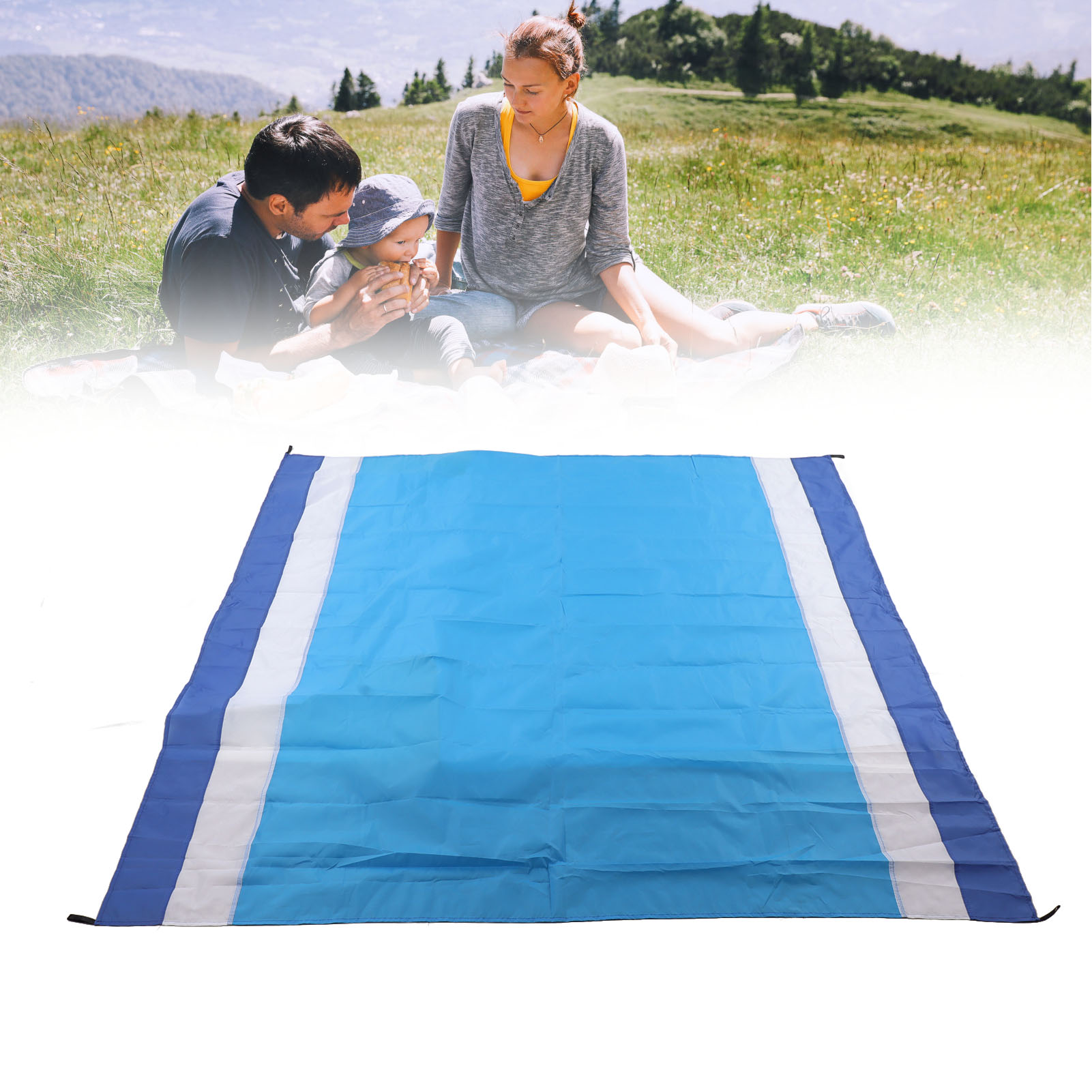 Faltbare, Wasserdichte Und Feuchtigkeitsbeständige Picknickdecke, 200 Cm X 210 Cm (königsblaue Und Weiße Streifen + Mittelblau)