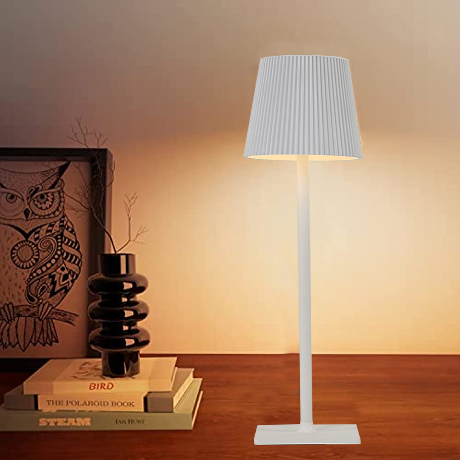 Kabellose Led-schreibtischlampe, Elegantes Und Dekoratives Design, Wiederaufladbar, Metallische Textur, Stimmungsvolles Licht, Plissee-design, 4000 Mah, Weiß