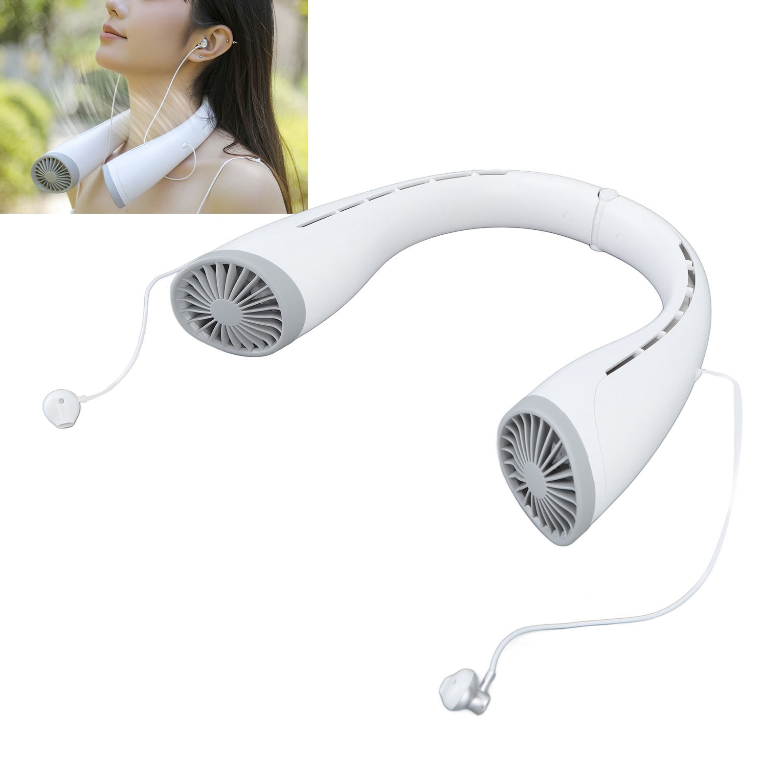 Bluetooth-nackenventilator, Usb-aufladbar, Mini-tragbarer Outdoor-ventilator, Ohne Rotorblätter, Für Indoor- Und Outdoor-sportarten, Weiß.
