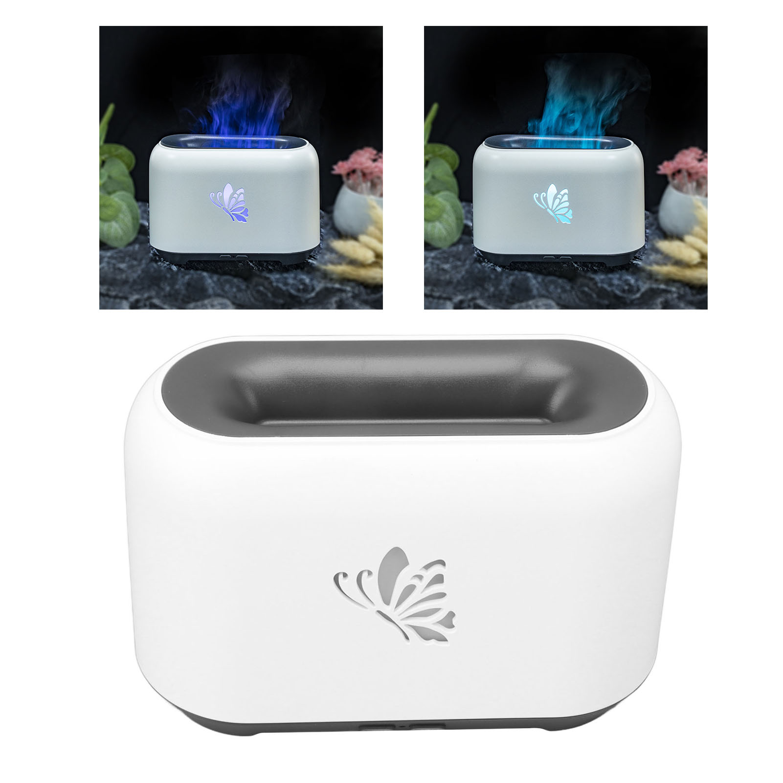 Aromadiffusor Mit Durchbrochenem Schmetterlingsmuster, 3d-farbiger Flamme, 150 Ml, Sprühbefeuchter, Usb.