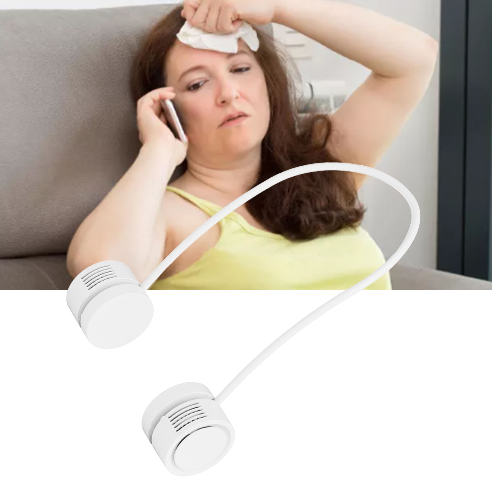 Mini-nackenventilator, Tragbar, Leicht Zu Verstauen, Usb-aufladbar, Ohne Rotorblätter, Weiß, Kann Mit Ätherischen Ölen Für Die Aromatherapie Befüllt Werden.