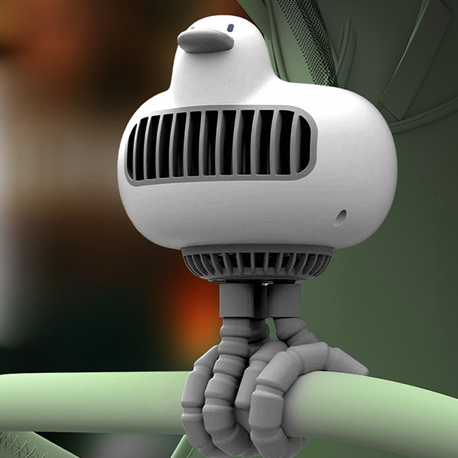 Geräuschloser Kinderwagenventilator, Oszillierender Clip-on-ventilator Für Den Außenbereich Mit Enten-/oktopusmuster, Weiß.