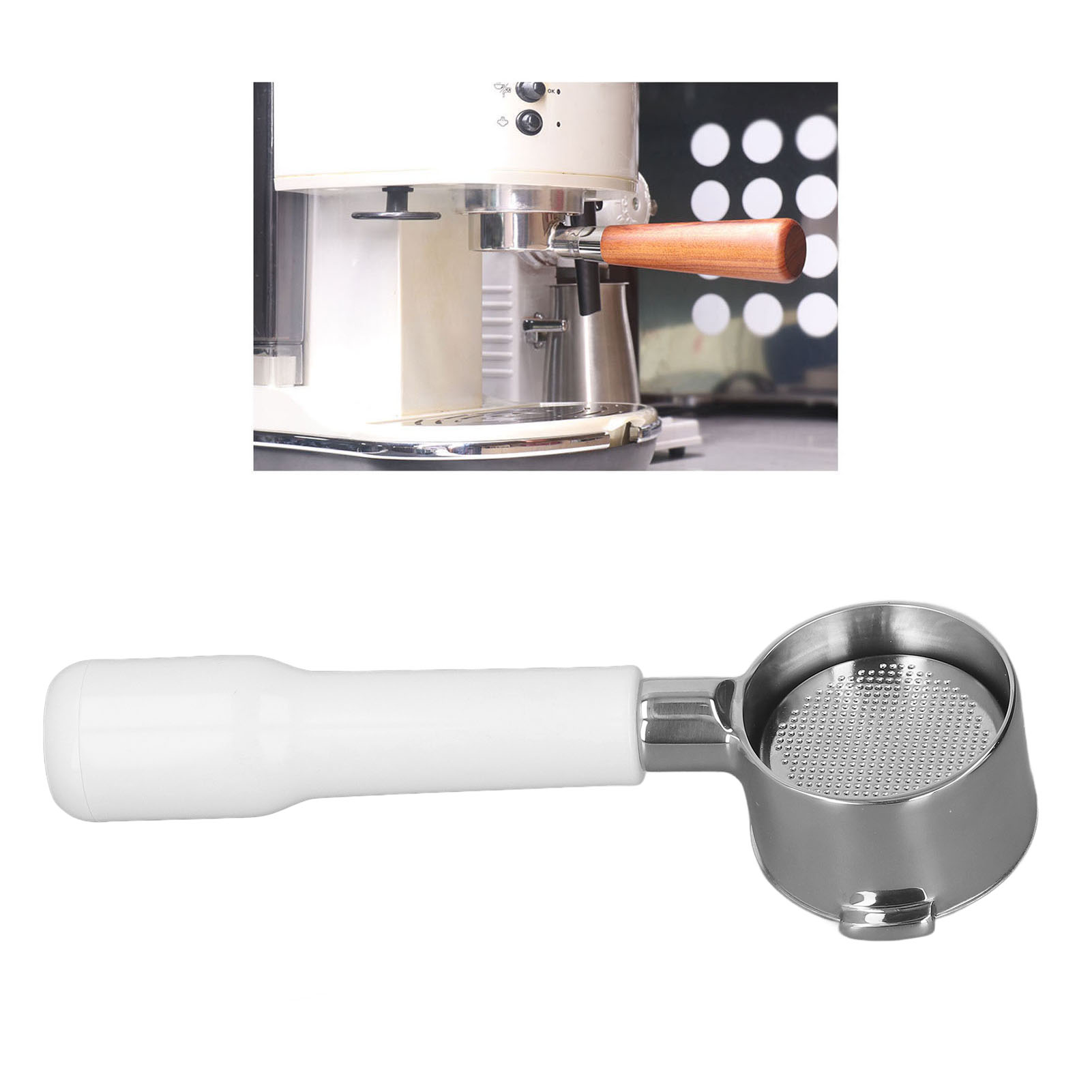 De'longhi Eco310 Doppelgriff-kaffeemaschine, Griff Modell C2, 51 Mm, Weißer Kunststoff, Bodenlos, Edelstahl.